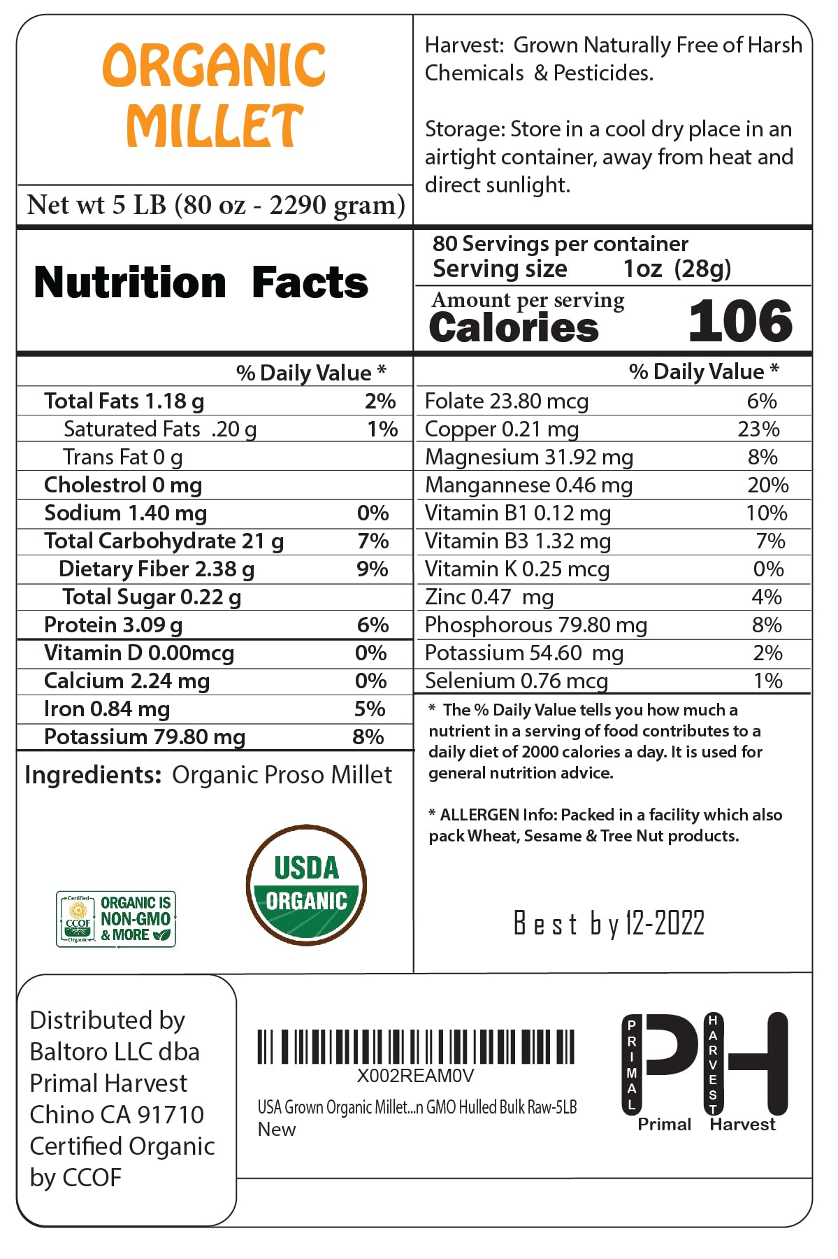 Organic Millet Seeds - USA Grown, Non-GMO, Hulled, Gluten-Free Whole Grain for Baking, Porridge & Healthy Snacks - Bulk Raw Millet for Home Cooking & Meal Prep