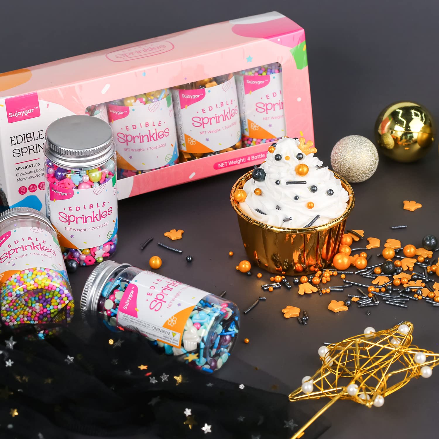 Edible Sprinkles for Baking - Food Grade Cookie & Cake Decorations (50g Bottle) | Perfect for Cupcake Toppers, Birthday Cakes, and DIY Dessert Decorating