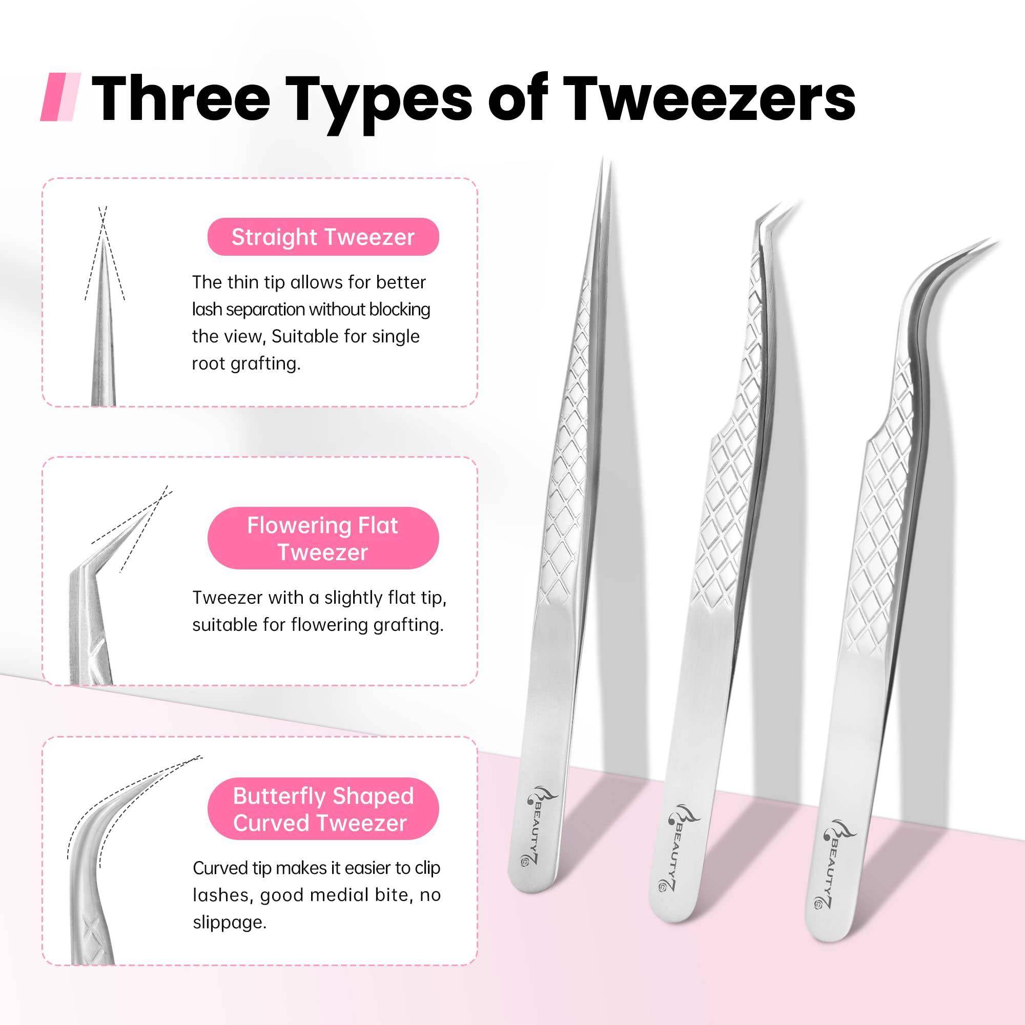 3pcs Stainless Steel Eyelash Tweezers Set - Silver Straight, Curved & Angled Tips for Professional Lash Extensions | Semi-Permanent Lashes & Beauty Salon Use | Perfect for DIY Home Lash Application