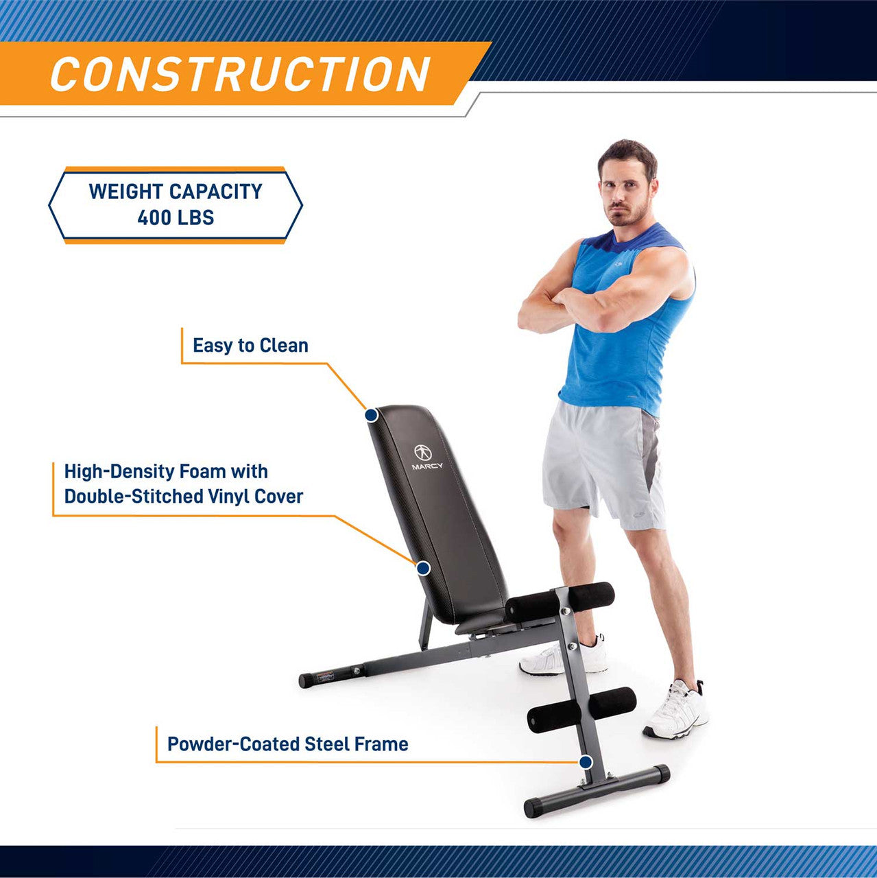 Marcy Utility Bench SB 261W - Adjustable Weight Bench for Home Gym, Strength Training & Full-Body Workouts - Perfect for Dumbbell Exercises, Sit-Ups & Fitness Enthusiasts