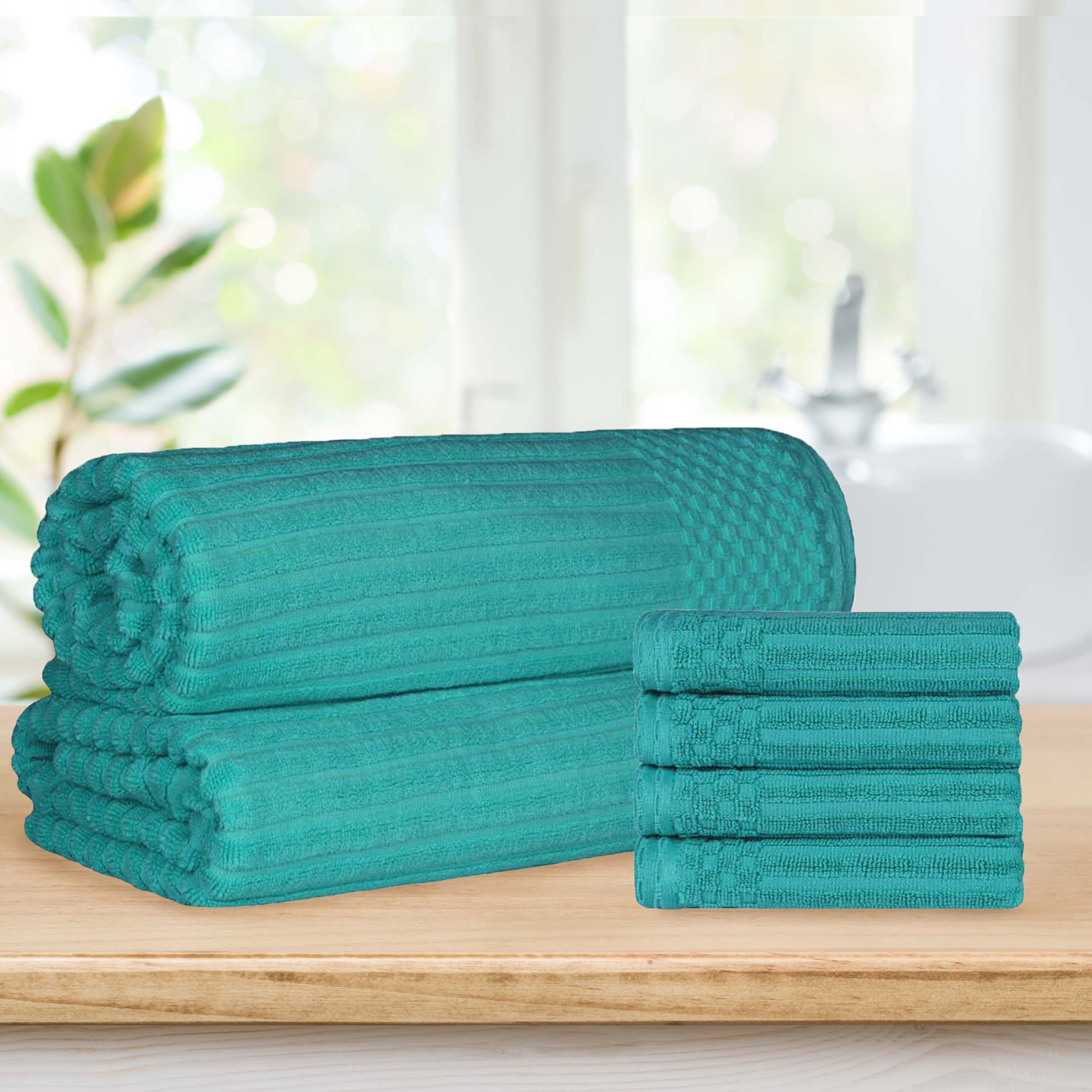 Premium Soho Ribbed Textured Cotton Hand Towels & Bath Sheets Set - Ultra Absorbent, Soft & Quick-Drying - Perfect for Bathroom, Spa, Gym & Guest Use