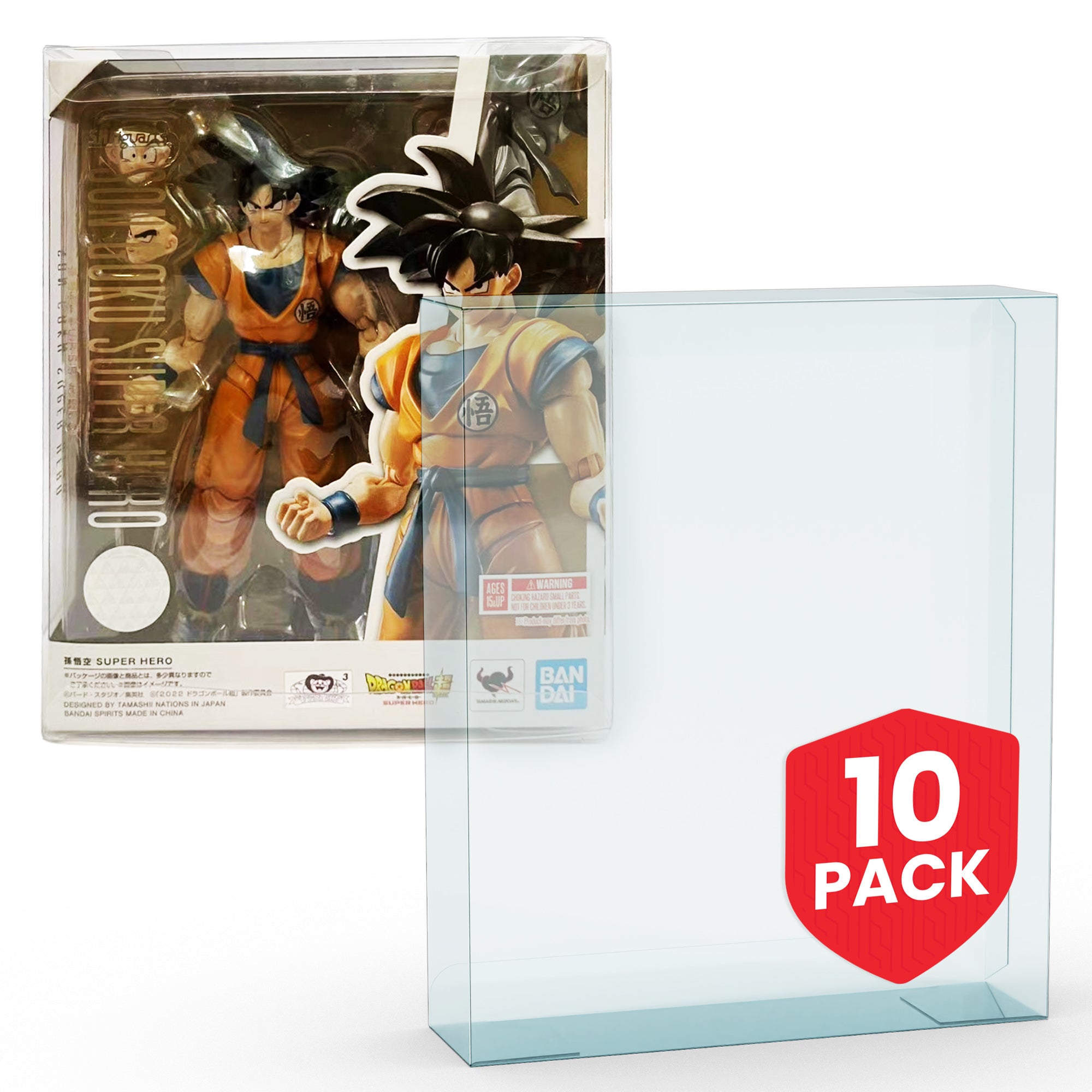 SH Figuarts Son Goku Super Hero Action Figure Display Case Protector - 10 Pack PET Plastic Protective Covers for Collectible Toy Storage & Showcase