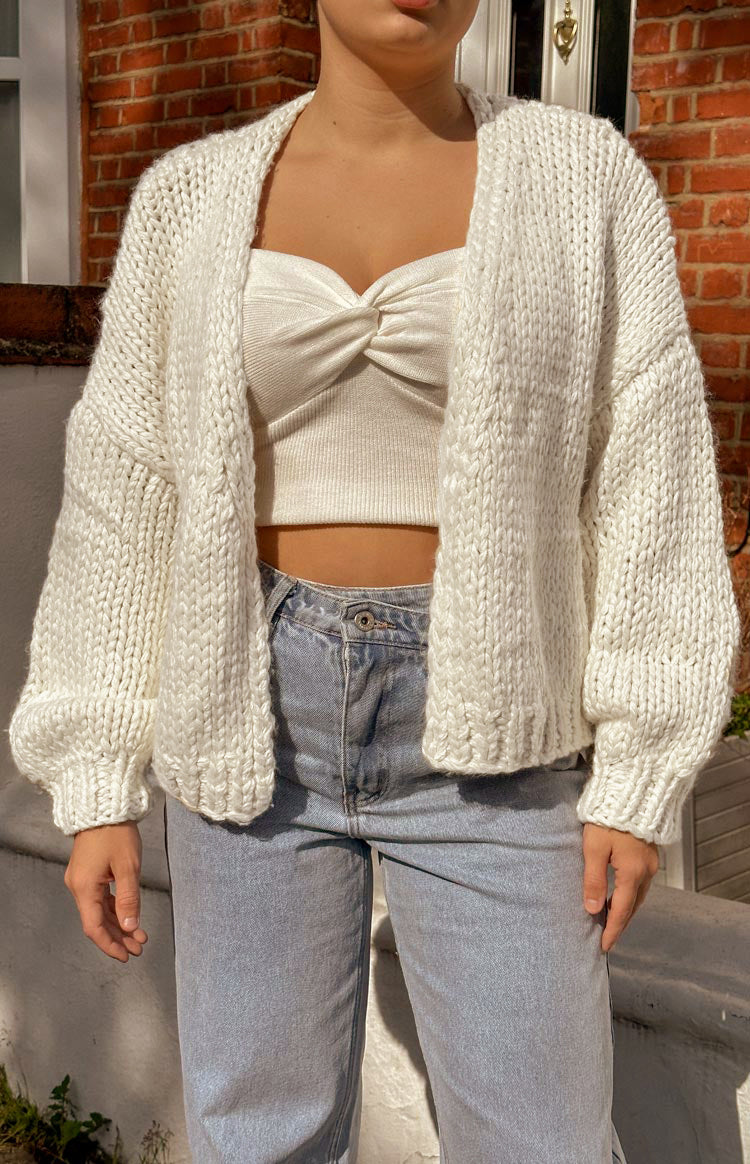 Bad Habits Cream Knit Cardigan Women's Soft Open Front Sweater - Perfect for Fall Layering, Coffee Dates & Cozy Evenings