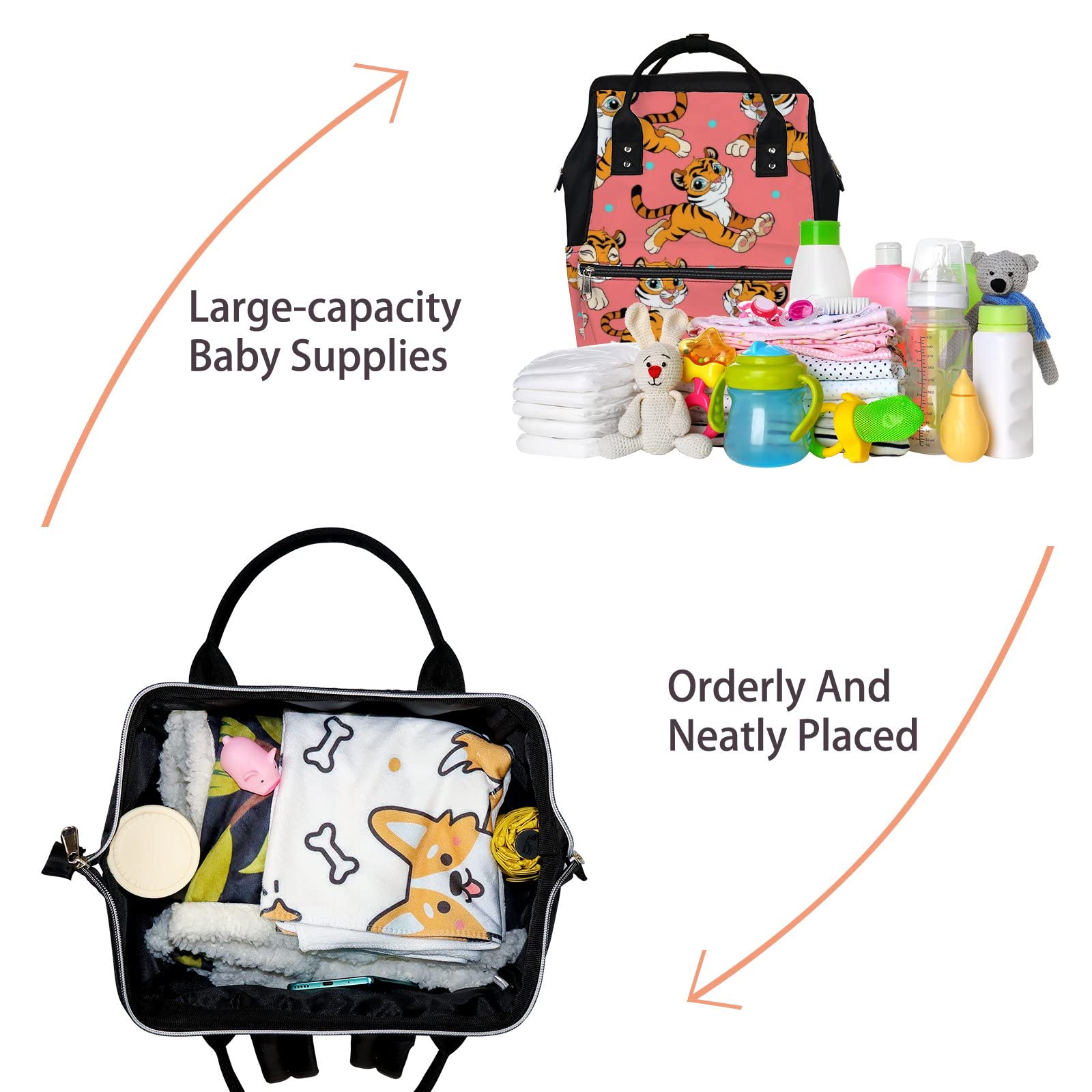 Waterproof Kawaii Yellow Tiger Diaper Backpack - Large Capacity Baby Nappy Changing Bag with Laptop Compartment | Durable Travel Backpack for Women & Men | Perfect for Daycare, Family Outings and Business Trips