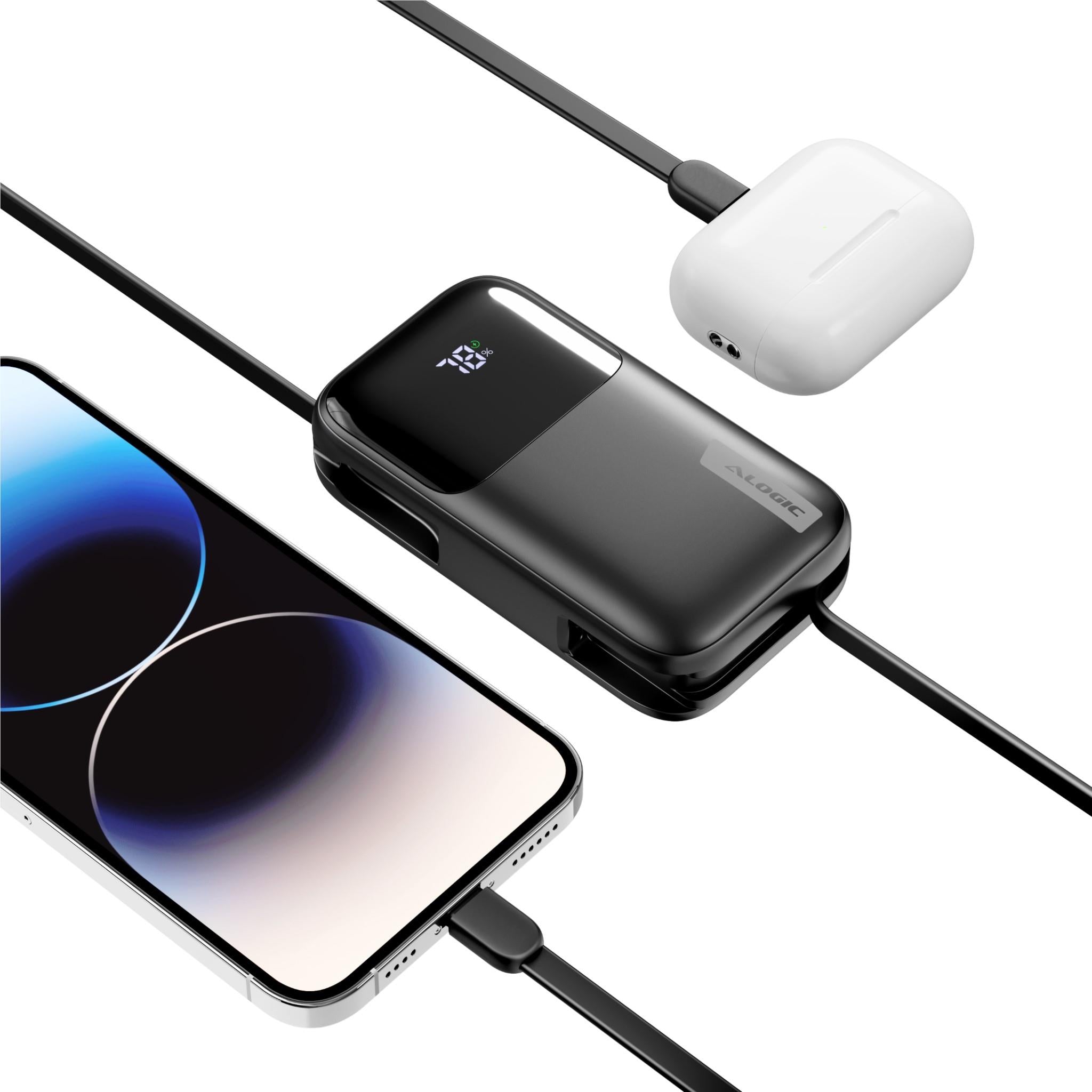 ALOGIC 10K 20W Fast Charging Power Bank with USB-C & Lightning Ports - Portable Charger for iPhone, Android, AirPods - Perfect for Travel, Camping & Emergency Backup (Black)