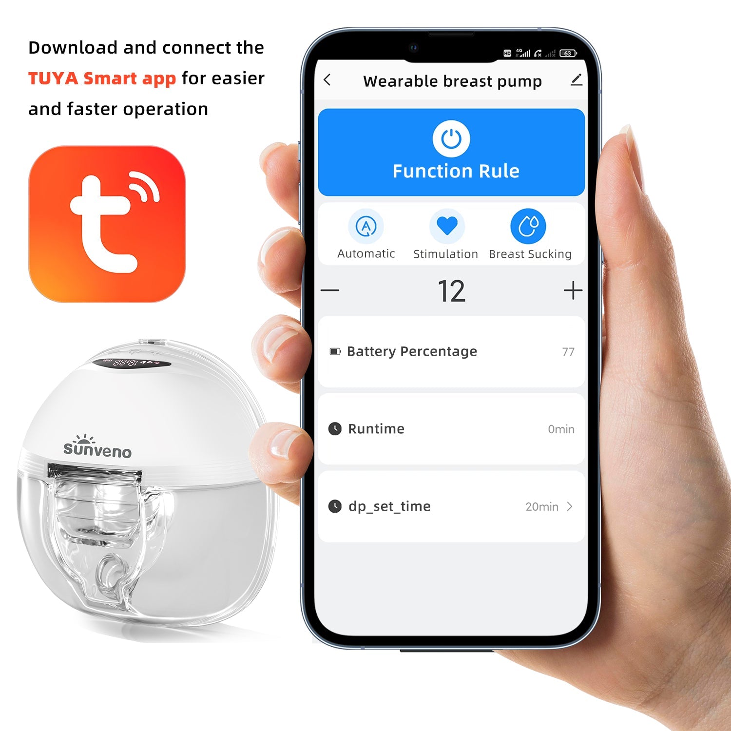 Sunveno Hands-Free Double Electric Breast Pump for Nursing Moms - Portable & Quiet Breastfeeding Pump for Work, Travel & On-the-Go Use