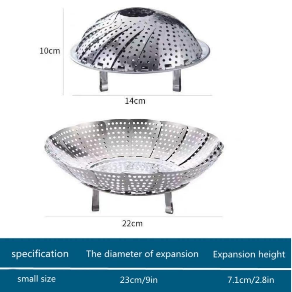 Stainless Steel Veggie Steamer Basket - Expandable & Collapsible Metal Steamer Insert for Cooking Vegetables, Dumplings & More - Fits Various Pot Sizes - Perfect for Healthy Meal Prep & Kitchen Cooking