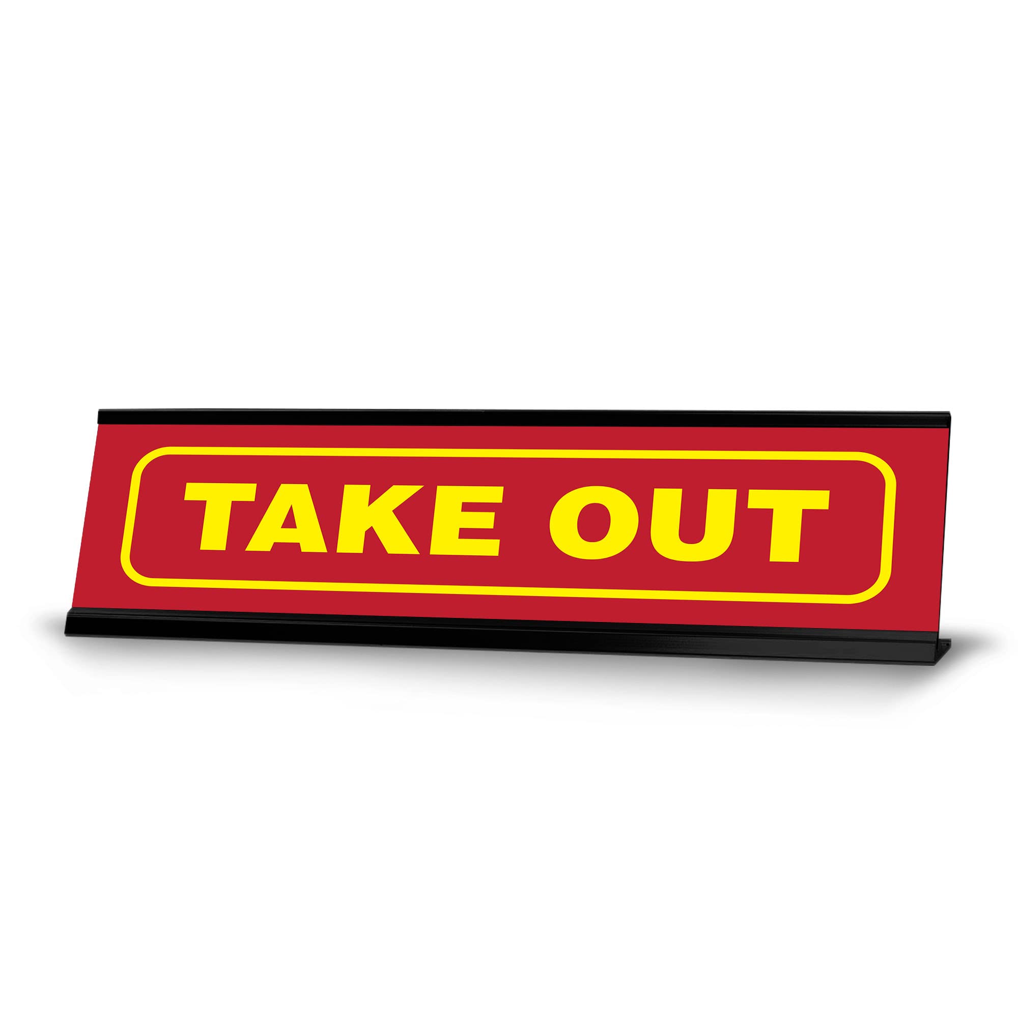 Black Frame Take Out Desk Sign - 2x8 Inches - Perfect for Office, Restaurant, and Retail Use