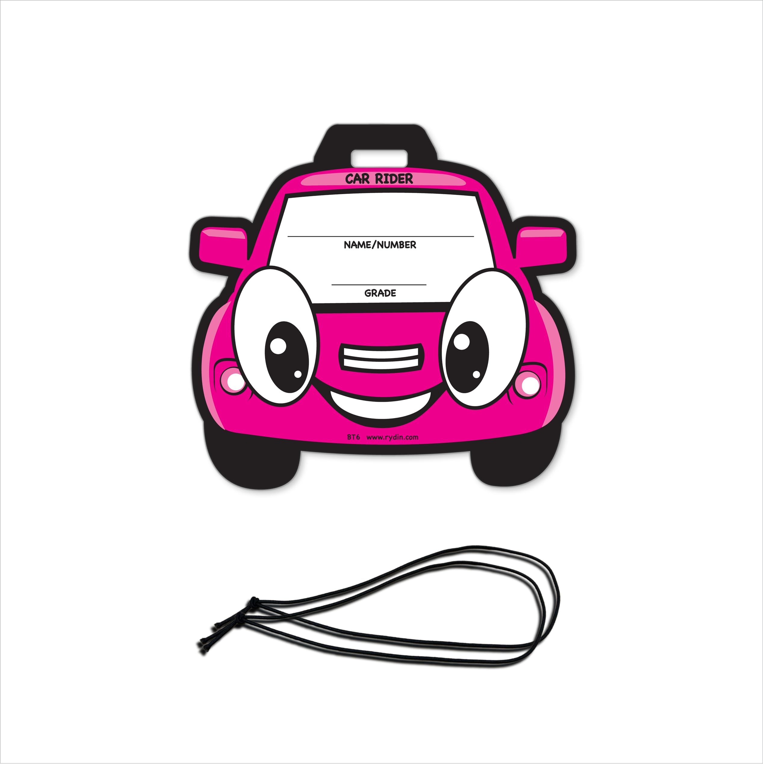 50 Pack Durable Child Resistant Plastic Car Shaped Backpack Tags for Safe School Dismissal & Parent Pickup - 4.325 x 4.125 Inch Write-on ID Tags with Elastic Bands by Rydin - Perfect for School Safety, Daycare Pickup & Child Identification