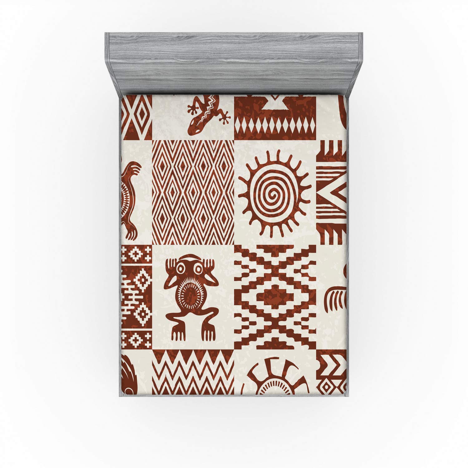 Ambesonne Southwestern Fitted Sheet - Queen Size Redwood & Eggshell - Grunge Pattern Bed Cover with Deep Pocket Elastic - Perfect for Southwestern Decor, Guest Rooms & Cozy Bedrooms