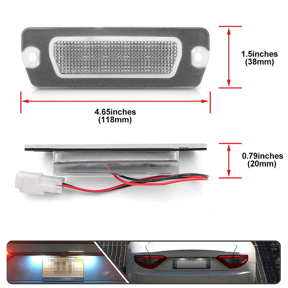 2Pcs LED License Plate Lights for Maserati Coupe 4200/4200 GT/GranTurismo/GranCabrio - Super Bright SMD Xenon White LED Bulbs, Error Free, Easy Installation (Perfect for Night Driving & Car Shows)