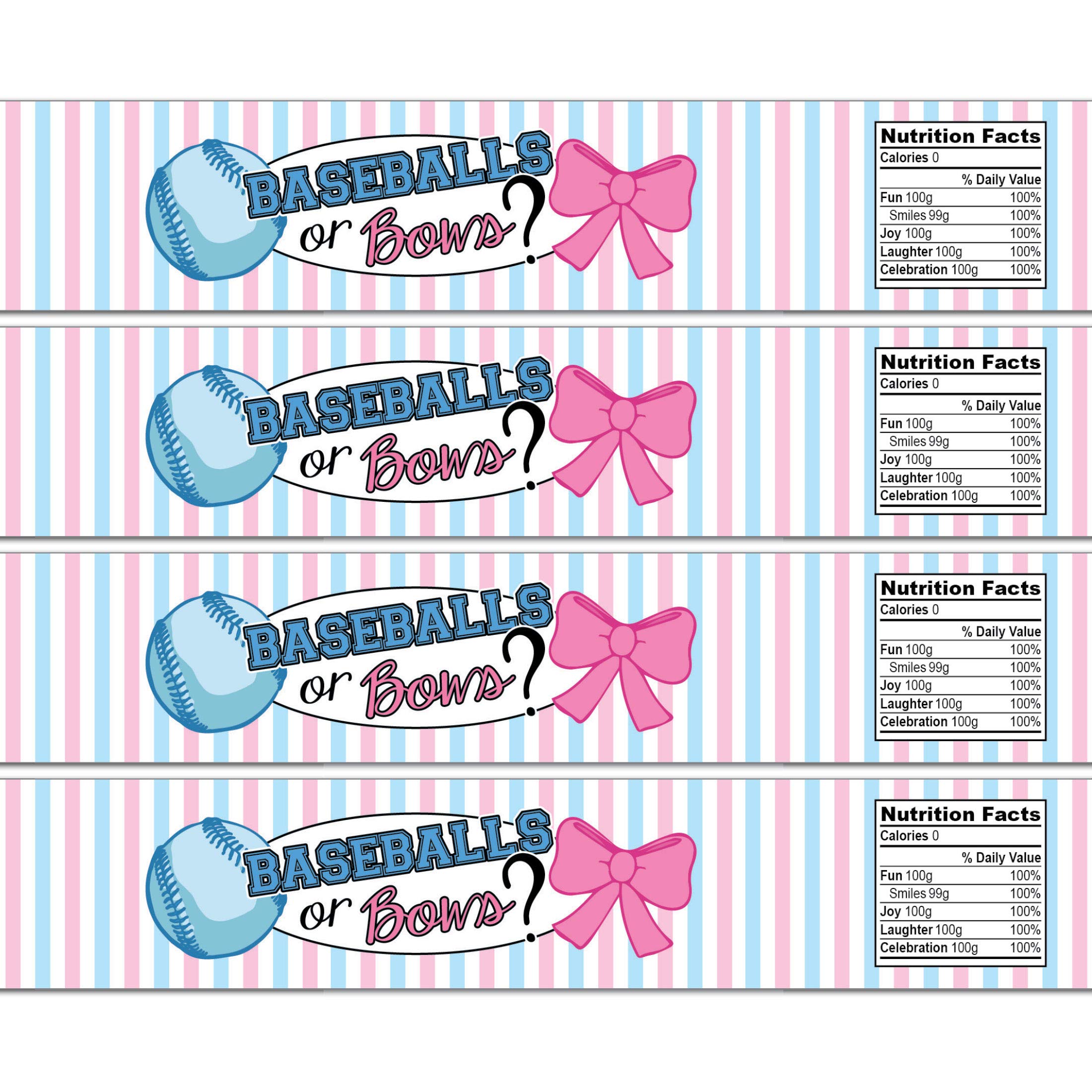 Pink and Blue Waterproof Self-Adhesive Water Bottle Labels - 21 Gender Reveal Baseball & Bow Stickers for Baby Shower, Birthday Party Decorations