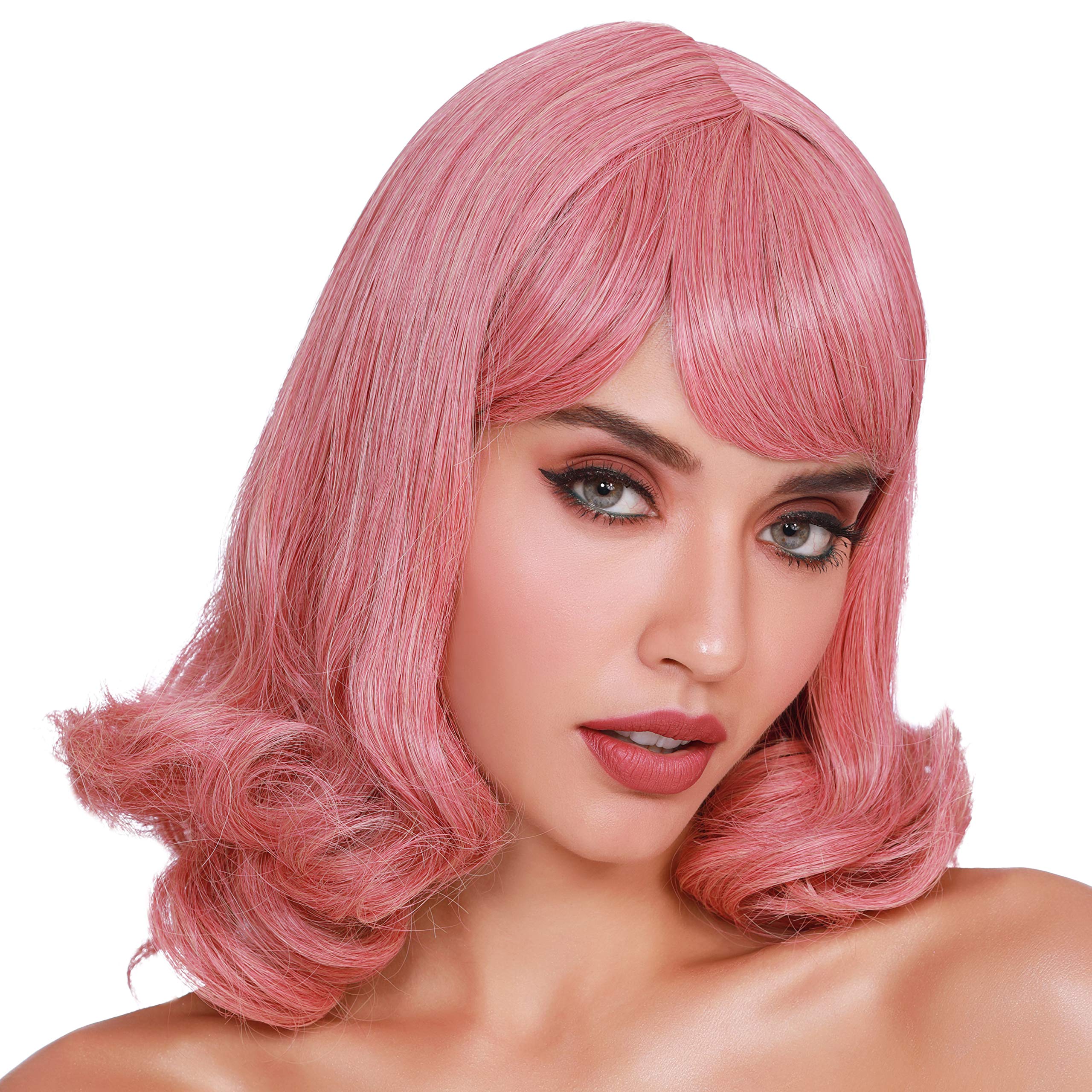 Dreamgirl Women's Mid-Length Synthetic Wig in Dusty Rose - Adjustable Cap with Natural Look - Perfect for Cosplay, Costume Parties & Everyday Wear