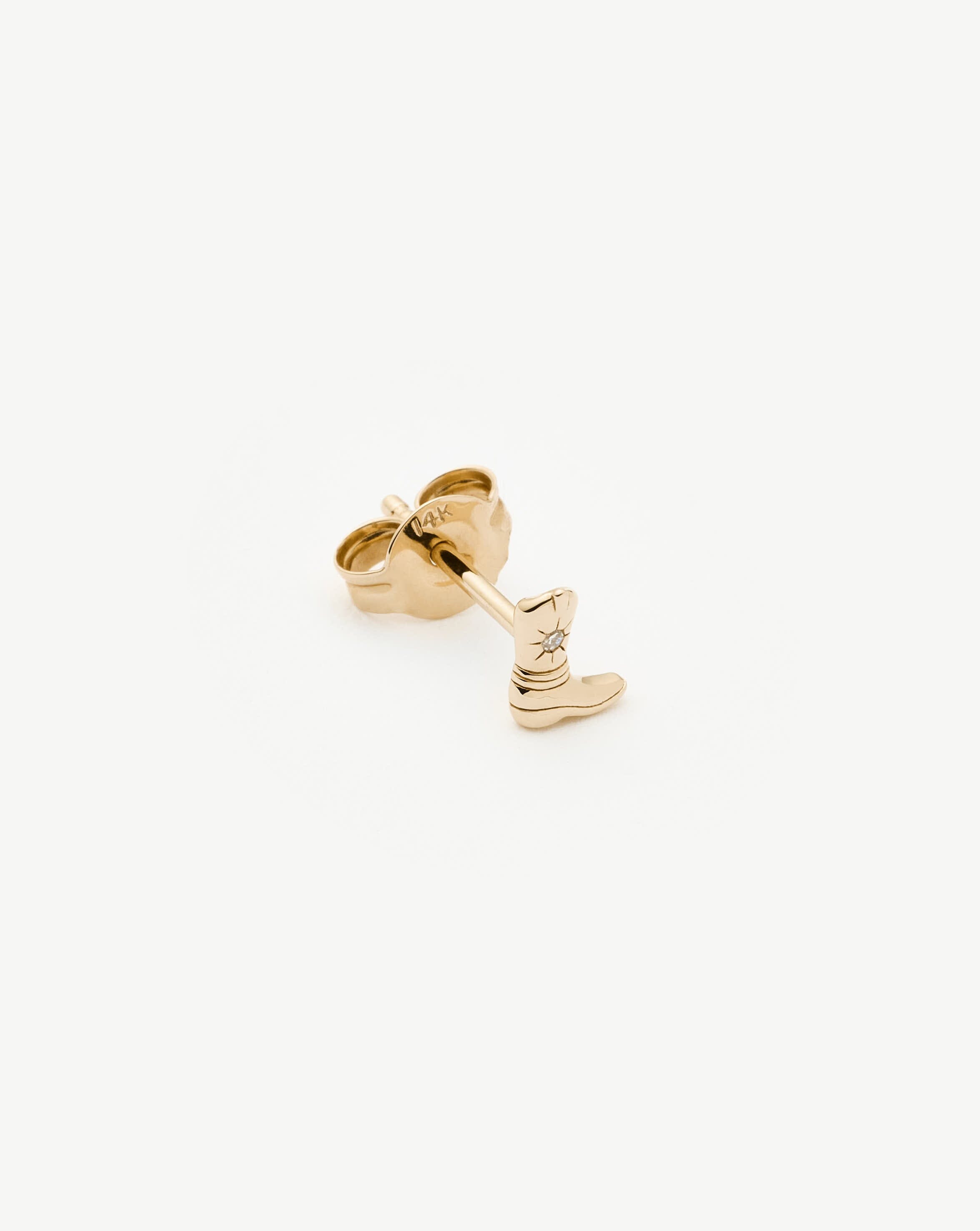 14K Solid Gold Cowboy Boot Stud Earrings with Diamond Accents - Western Style Jewelry for Women, Perfect for Country Concerts, Rodeos, and Cowgirl Fashion