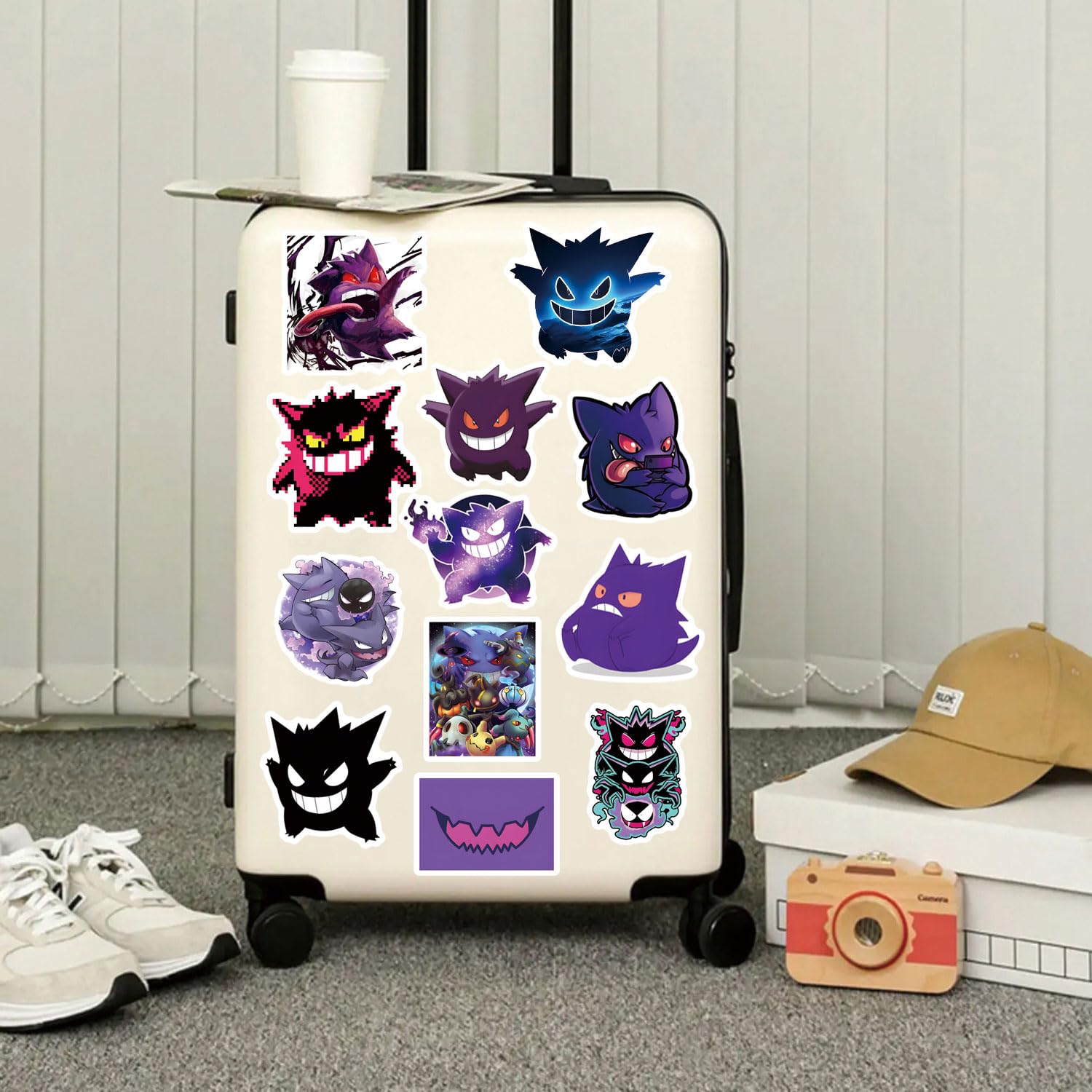64 PCS Gengar Stickers - Waterproof Vinyl Anime Stickers for Water Bottles, Laptops, Phones - Perfect for Scrapbooking, Journaling, Party Favors & Decor (Great for Adults, Teens & Kids) - Cute Cartoon Aesthetic Stickers for School, Office & Home Use