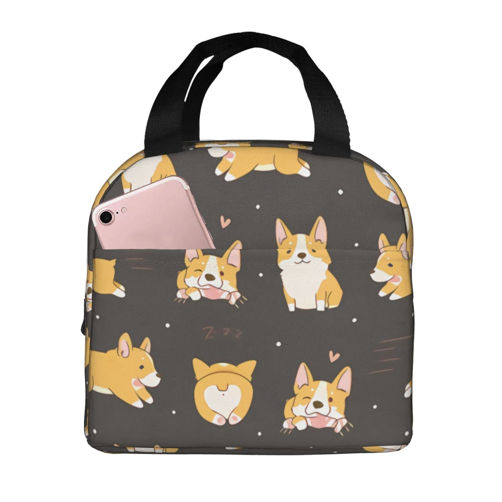 Cute Corgi Dog Insulated Lunch Bag with Multiple Compartments - Reusable Thermal Tote Handle Lunch Box for Women, Men & Kids - Perfect for School, Work, Picnics & Outdoor Activities
