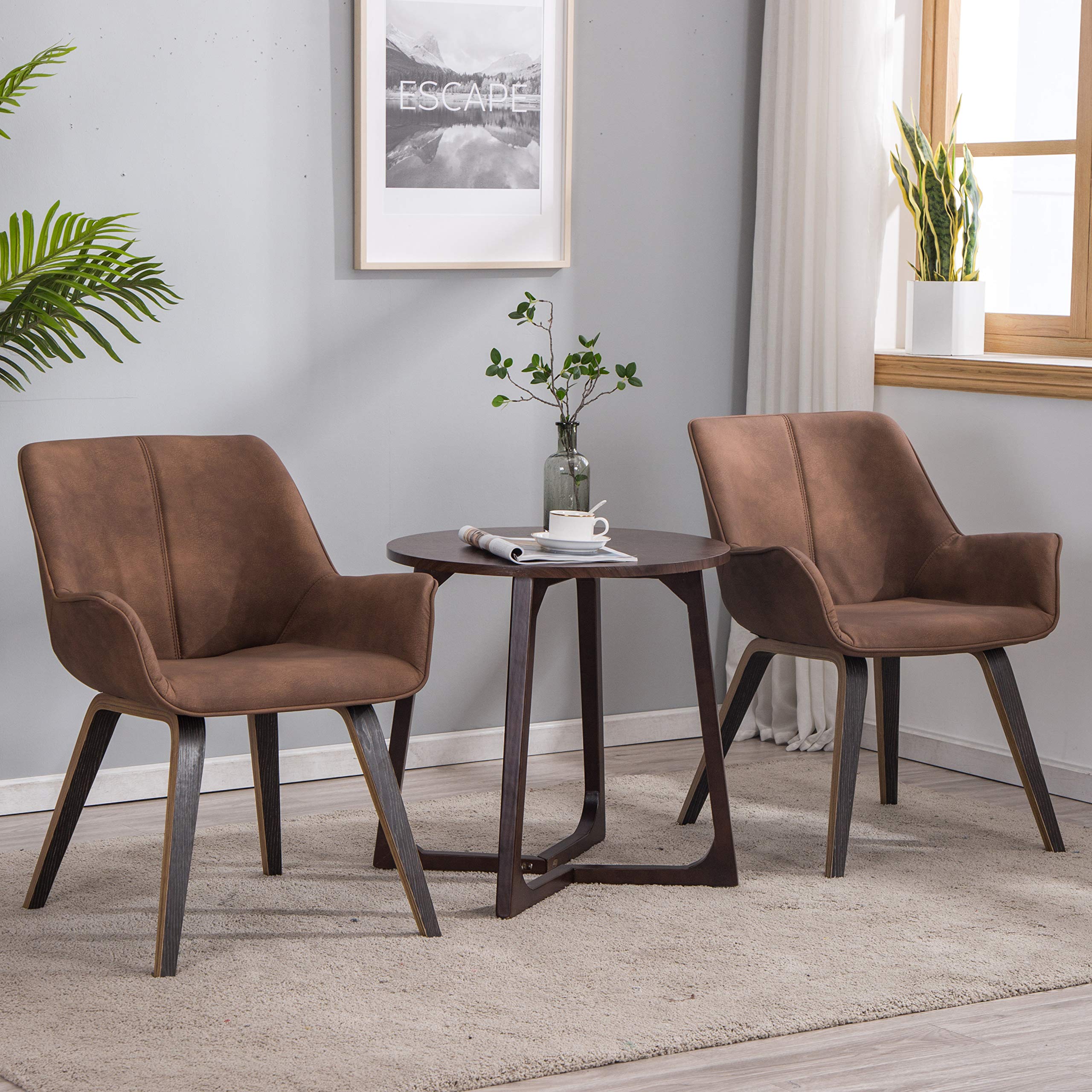 Brown Oak Upholstered Accent Chairs Set of 4 - Living Room Furniture, Comfortable Lounge Chairs for Home Decor - Perfect for Living Rooms, Bedrooms, and Reading Nooks