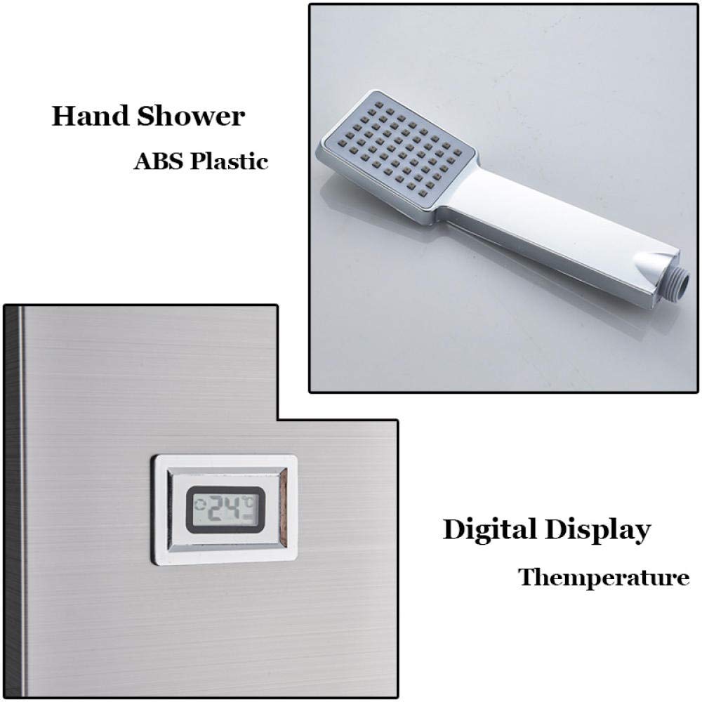 Brushed Nickel Wall Mounted Bathroom Shower Panel with Adjustable Plastic Hand Shower - Perfect for Modern Home Spa Experience and Luxury Bathroom Upgrade