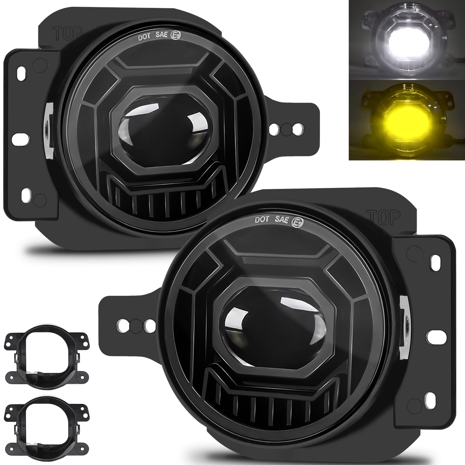 4 Inch Round LED Fog Lights for 2018-2025 Jeep Wrangler JL JLU & Gladiator JT - 60W White/Amber Fog Lamps with Mounting Brackets - Durable Off-Road Bumper Lights for Night Driving & Adventure