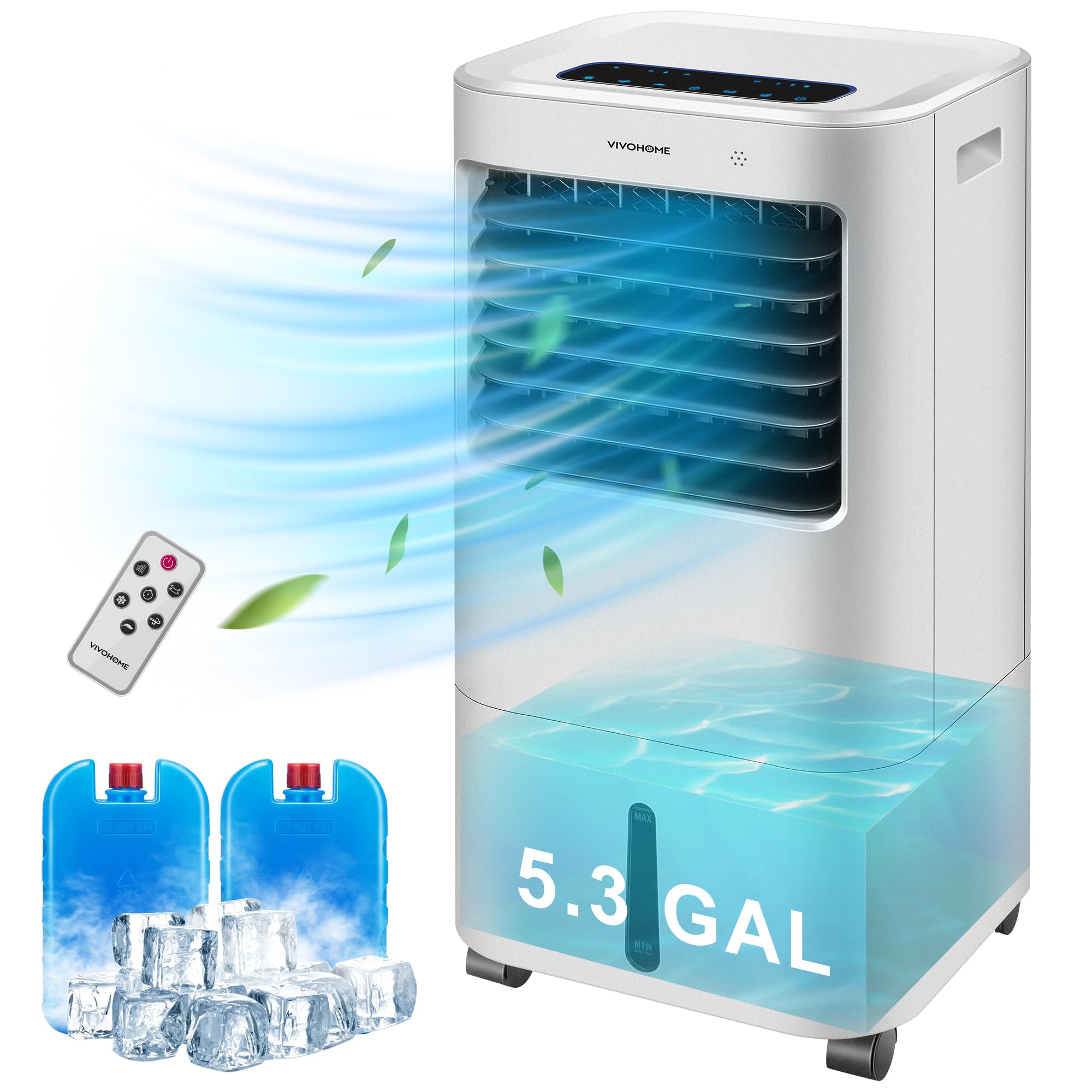 VIVOHOME 600CFM Evaporative Air Cooler with 5.3 Gallon Water Tank, Portable Cooling Fan & Humidifier with LED Display, Remote Control & Ice Box - Perfect for Home, Office, Bedroom, Living Room Indoor Cooling