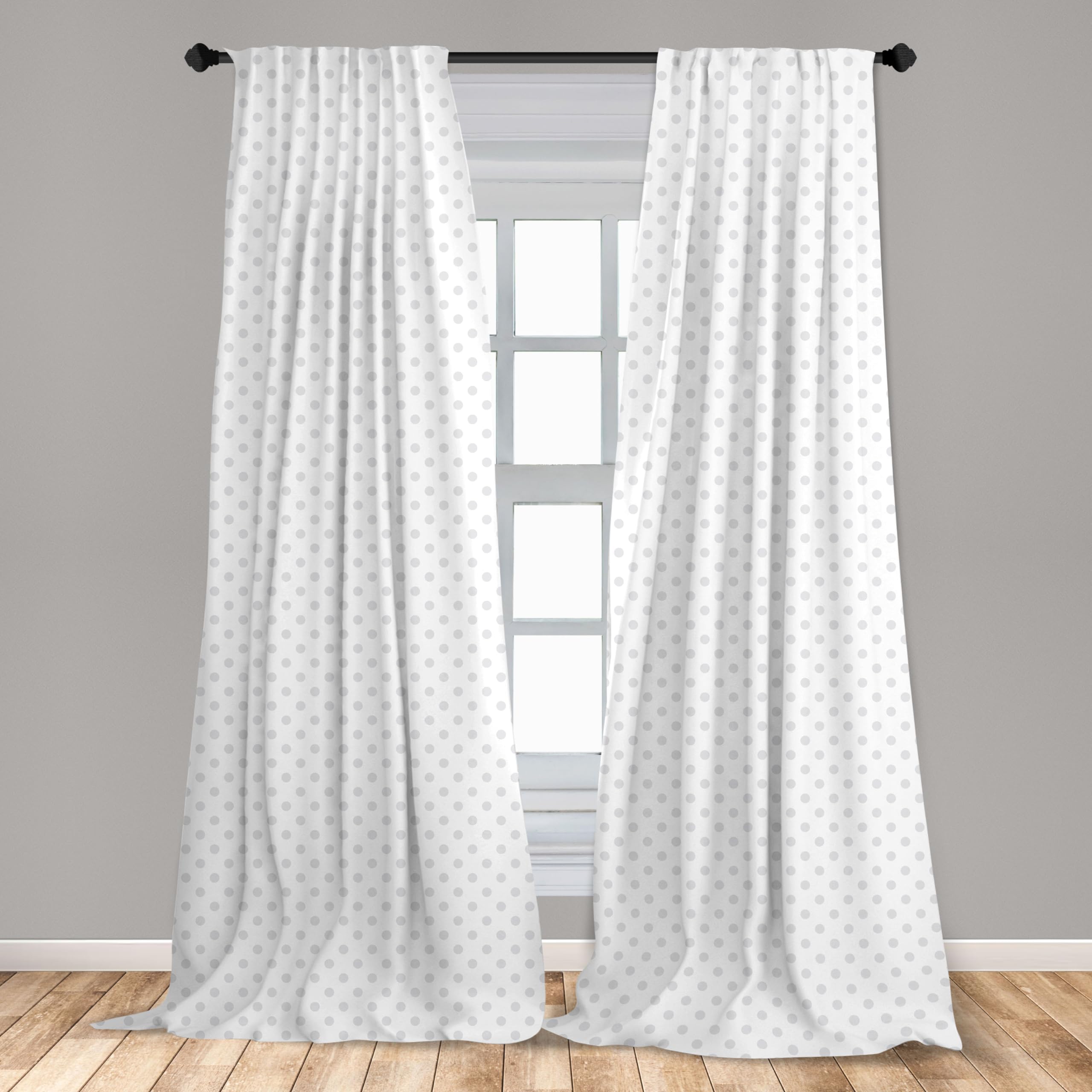 Ambesonne Grey and White Polka Dot Window Curtains - Retro Style Lightweight 2-Panel Set with Rod Pocket (28