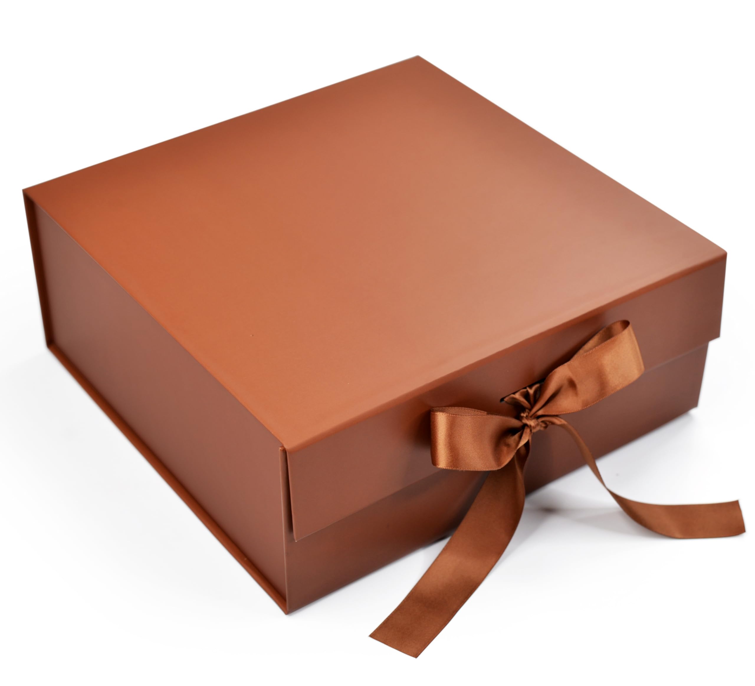 RBS® Medium Folding Gift Box - 1 Pack Glossy Brown Gift Packaging Box (26x26x10cm) with Ribbon for Birthdays, Weddings, Christmas | Reusable Multipurpose Hamper Box for Gifts, Storage & Home Decor