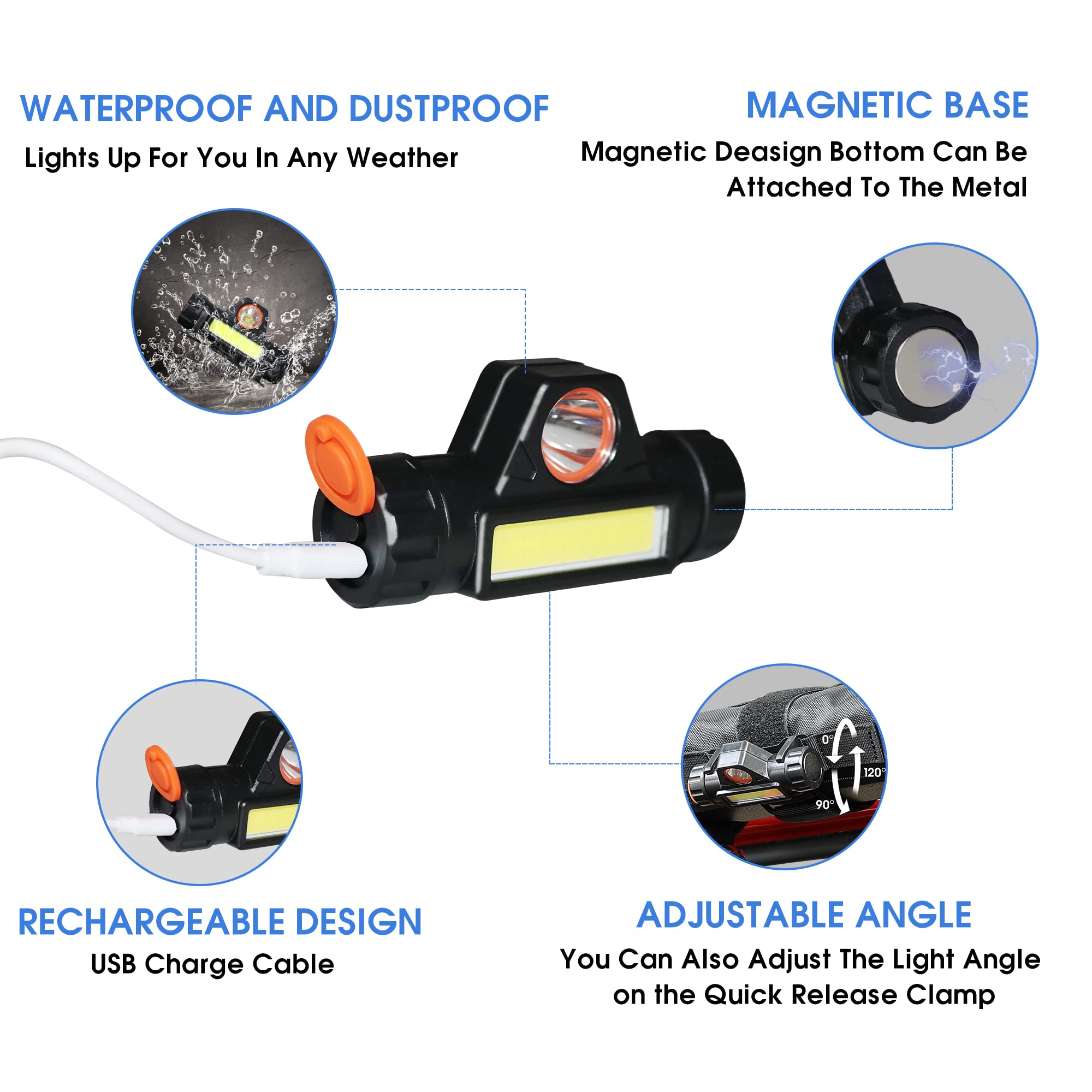 Jeep Wrangler Grab Handles with LED Light - 4 Pack Rechargeable Interior Roll Bar Handles for TJ JK JL YJ Unlimited Rubicon Sahara (2 Door/4 Door) & Gladiator JT - Blue Dome Light Accessories | Perfect for Night Off-Roading & Camping Adventures