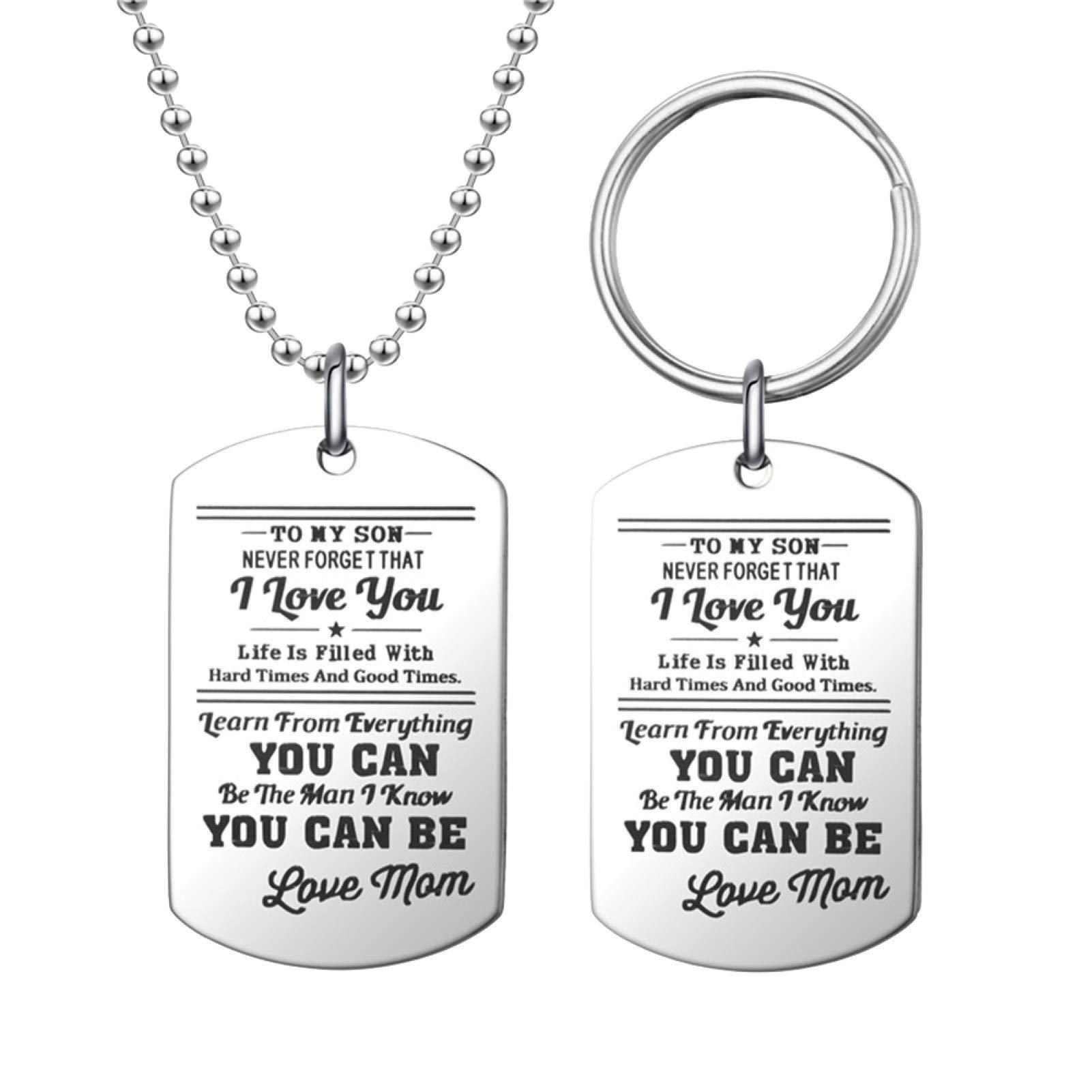 Stylish Women's Necklace Pendant & Men's Dog Tag with Engraved Letters - Fashionable Chain Necklace & Key Ring Jewelry Set | Perfect Birthday Gift for Mom, Wife, Girlfriend | Great for Everyday Wear, Special Occasions & Personalized Gifting