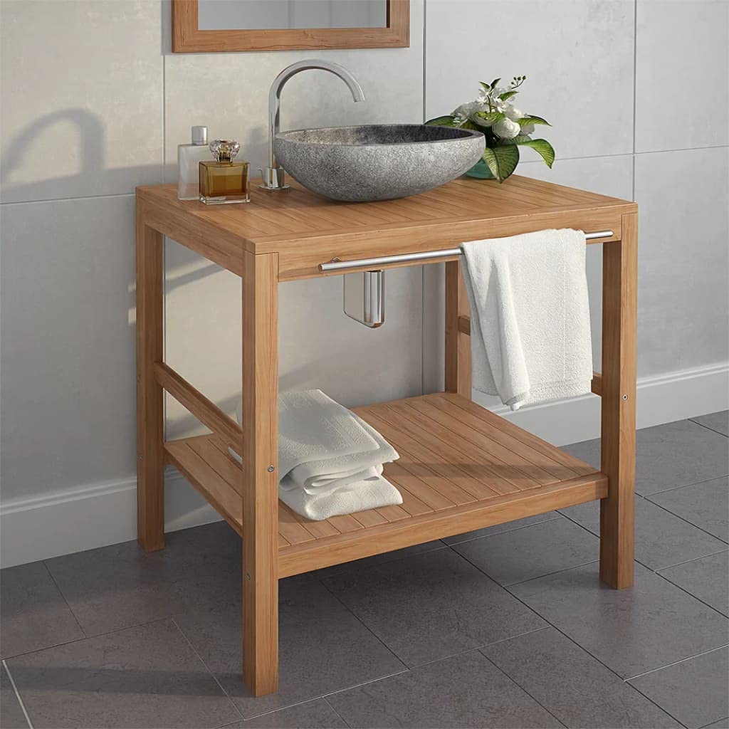Wooden Bathroom Vanity Base Cabinet with Hole - Brown Sink Cabinet with Bottom Shelf & Hanging Bar (Sink Not Included) - Perfect for Small Bathrooms & Powder Rooms
