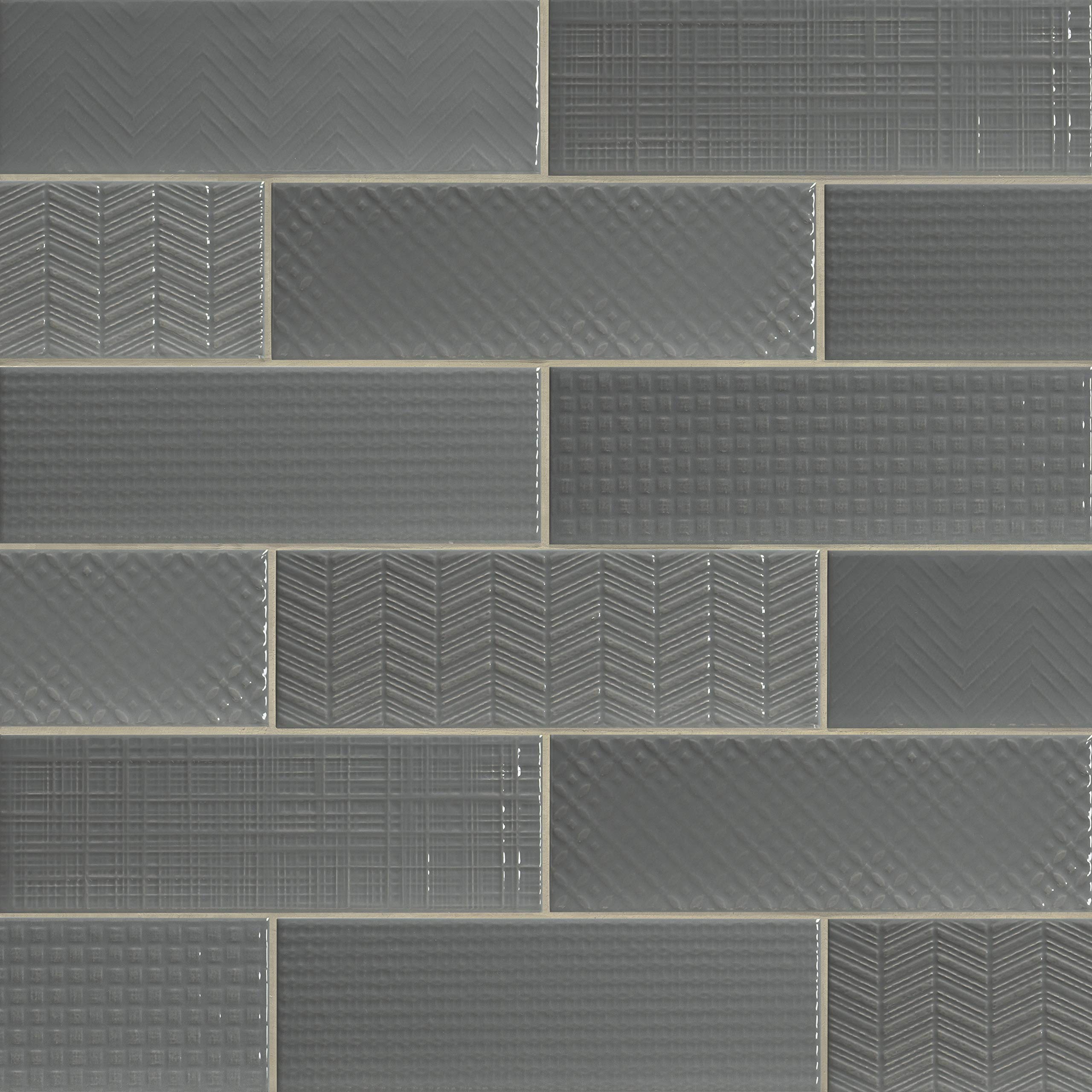 MSI Urbano Graphite 3D Mix 4x12 Inch Glossy Ceramic Subway Wall Tiles - Perfect for Bathroom Renovation, Kitchen Backsplash, Accent Wall Design & Shower Surround - Waterproof & Easy to Clean for Modern Home Decor