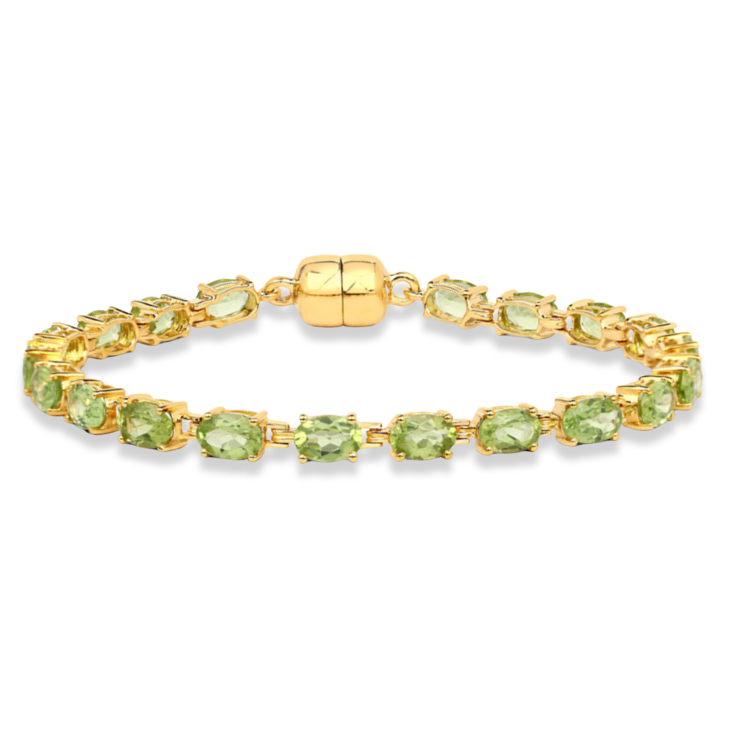 Genuine Peridot Tennis Bracelet - 14K Gold Plated Elegant Jewelry for Women | Perfect for Weddings, Anniversaries & Special Occasions