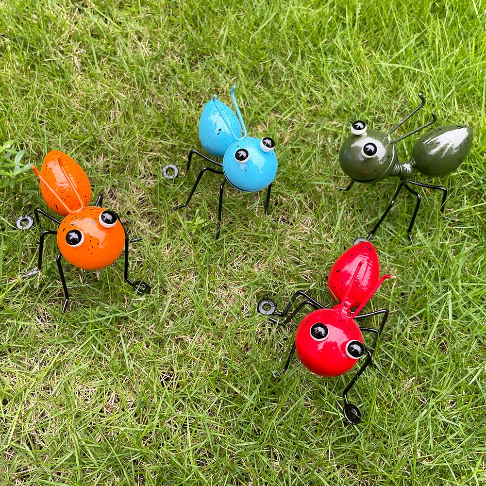 Metal Ants Garden Decor - 4 PCS Set of Insect Ornaments for Indoor & Outdoor Gardens, Yard Art, Wall Sculptures - Perfect for Patio, Lawn, Flower Bed Decoration