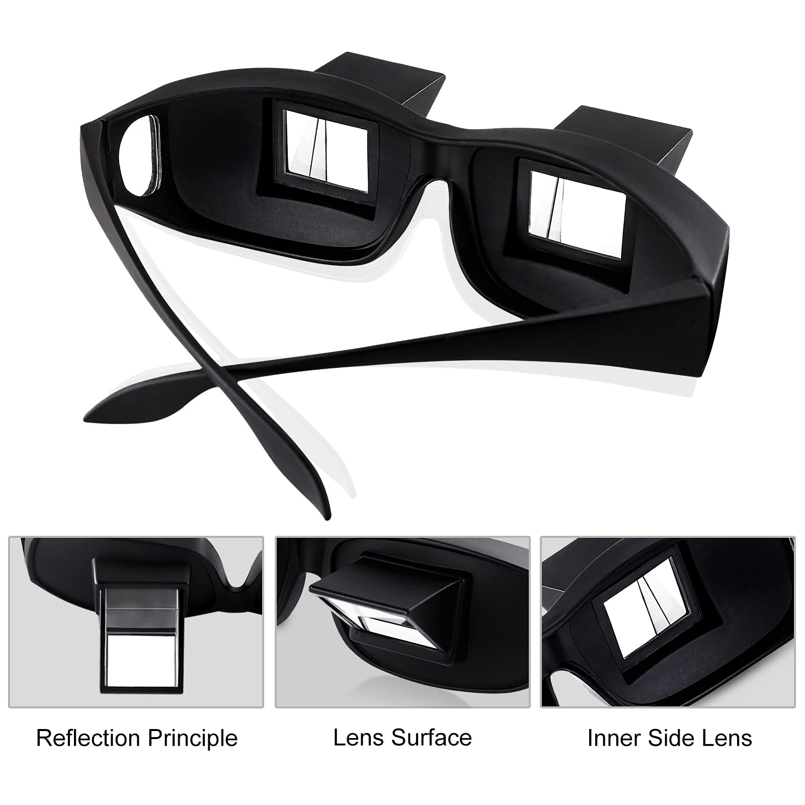 Horizontal Lazy Glasses for Bed Reading & Watching - HD Prism Lenses for Comfortable Viewing
