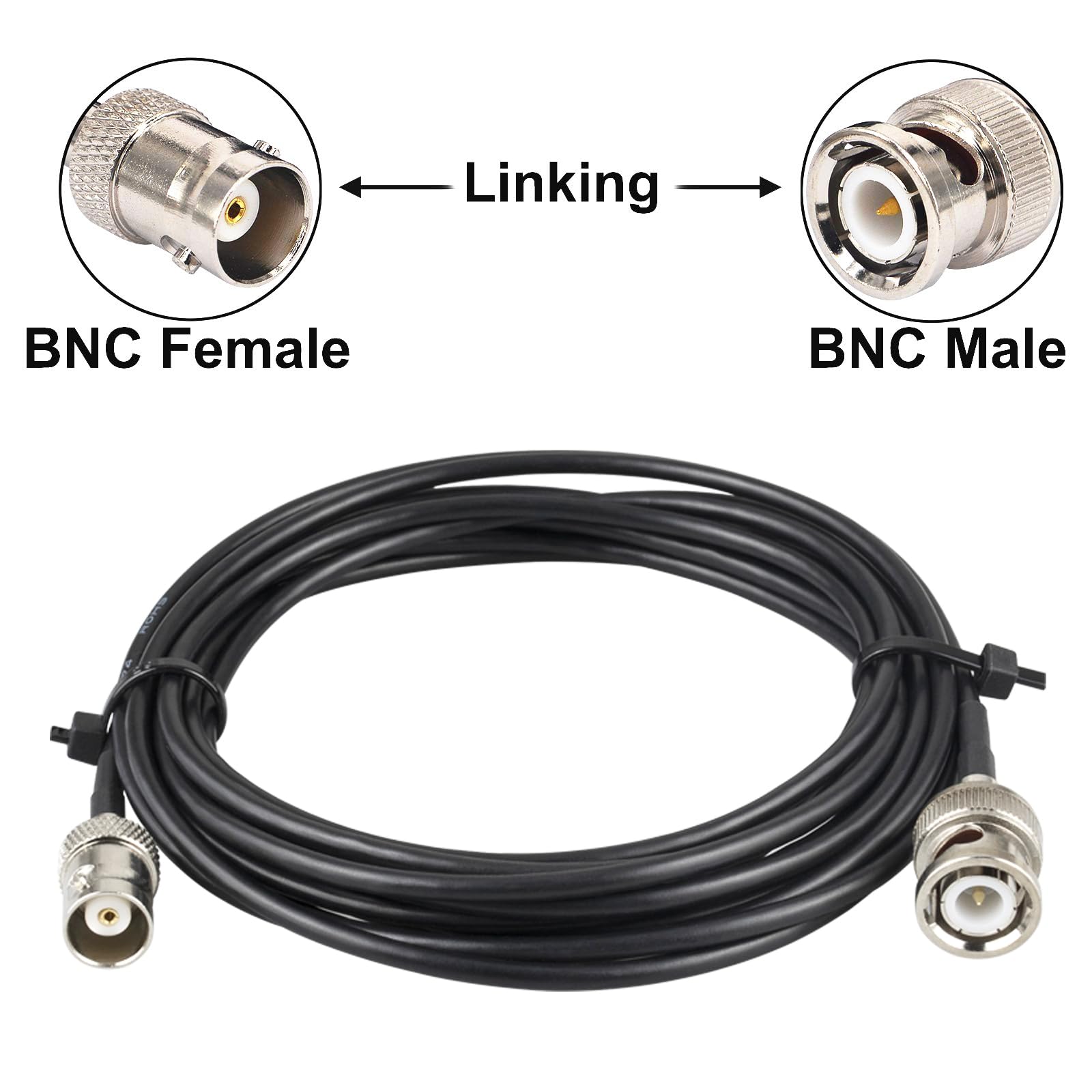 BNC Male to Female Cable 3M - 50 Ohm Coaxial Cable RG174, HD Video Extension for CCTV, Broadcast, SDI - Perfect for Security Cameras & Professional Video Setups