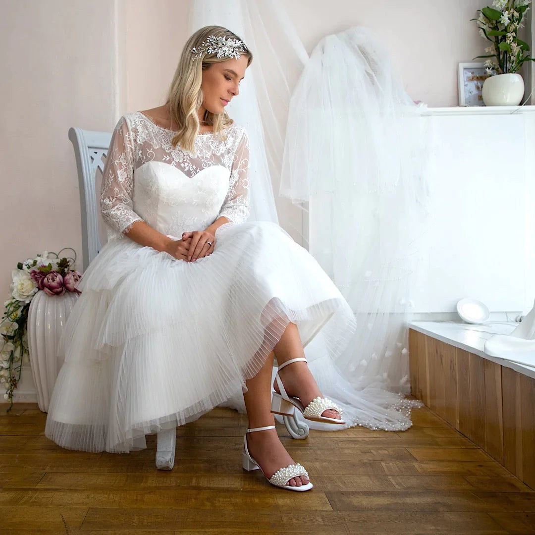 Perfect Bridal Claire Ivory Satin Pearl Bridal Sandals - Size 9 Wedding Shoes for Bride, Bridesmaids & Special Occasions