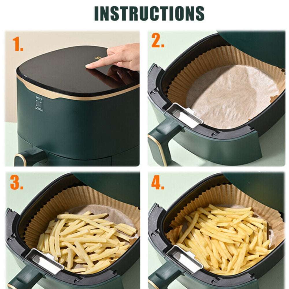 100PCS Air Fryer Disposable Paper Liners - Non-Stick Parchment Baking Sheets for Easy Cleanup | Perfect for Roasting, Frying & Baking Chicken, Fries, Vegetables | Fits Most Air Fryer Models