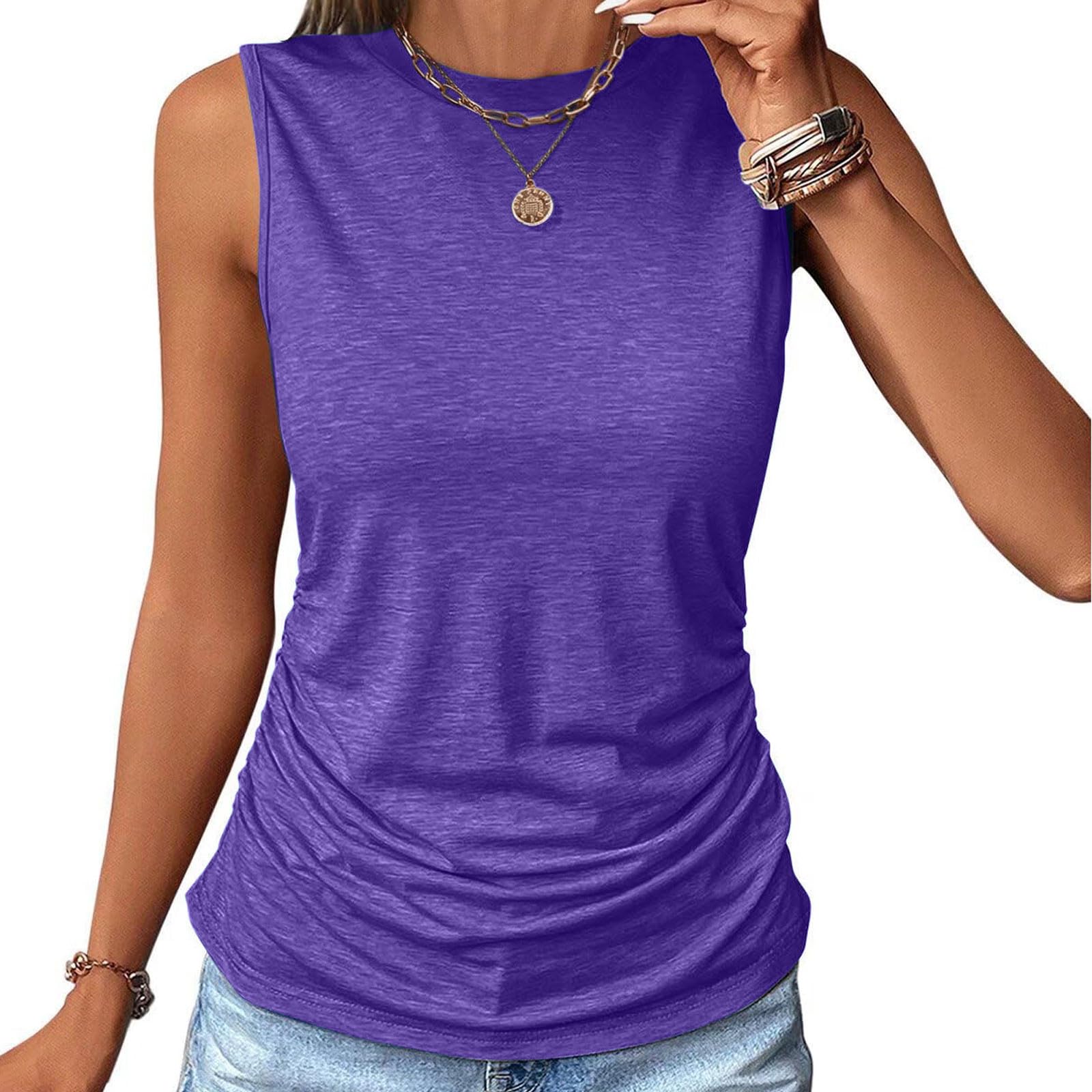 Women's Ruched Tank Tops - Sleeveless Crewneck Blouse for Summer | Casual & Dressy Basic Tops | Perfect for Beach, Office & Date Night Outfits