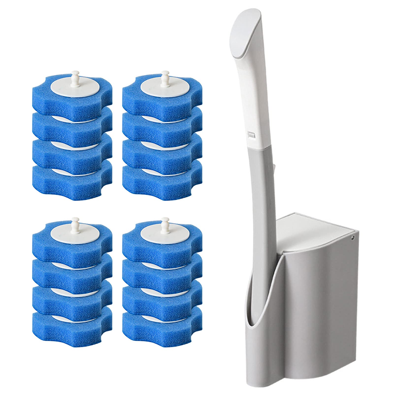 Disposable Toilet Brush with Holder - Wall Mount Toilet Wand Cleaning Kit Includes 16 Replacement Heads | Bathroom Deep Cleaning System for Sanitary Hygiene (White) | Perfect for Home, Hotel & RV Use