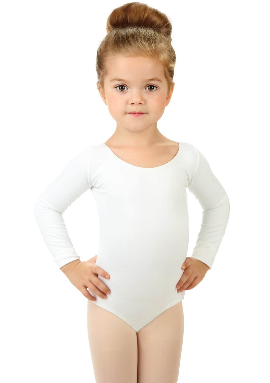 Girls Gymnastics Leotards - Long Sleeve Scoop Neck Dance Leotard for Ballet, Cheerleading & Rhythmic Gymnastics Practice
