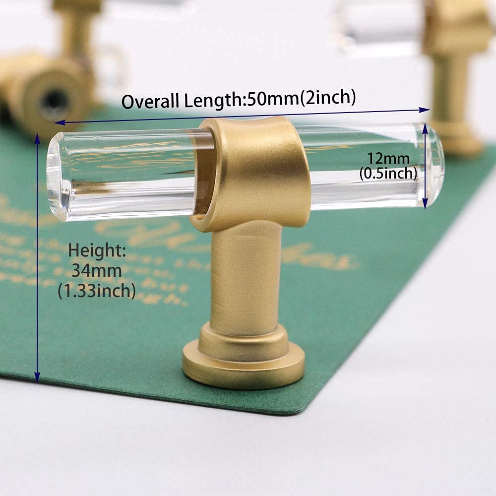50 Pack Gold Acrylic Kitchen Cabinet Knobs - Modern T-Bar Drawer Handles with Zinc Alloy Base for Dresser, Bathroom & Cabinet Doors - Durable White Kitchen Hardware for Home Renovation & DIY Projects