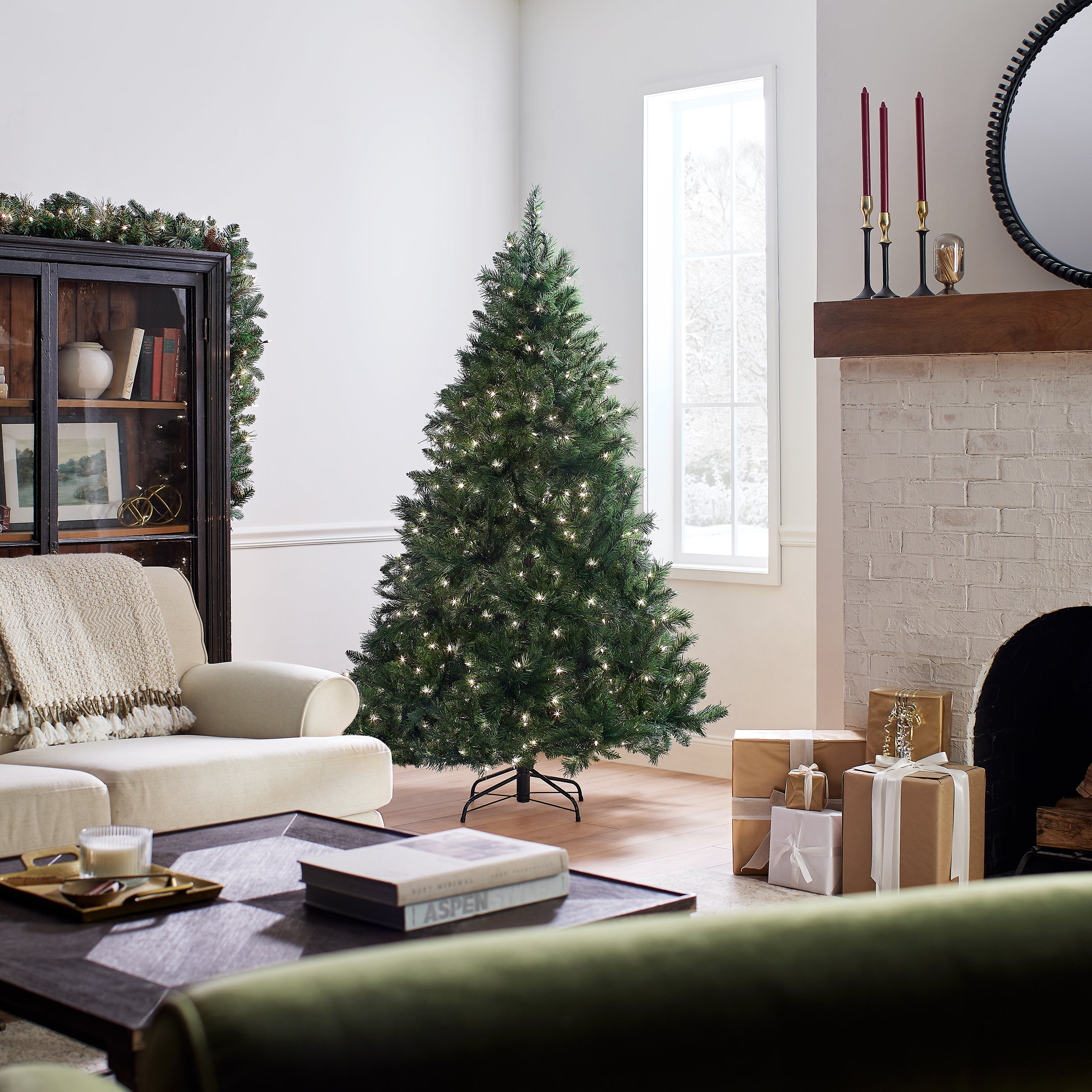 6.5 ft Pre-Lit Artificial Christmas Tree with Clear Lights - Winchester Pine Style for Holiday Home Decor & Party