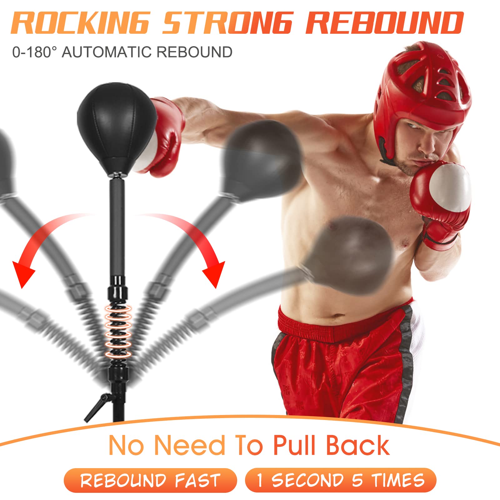 Adjustable Height Free Standing Reflex Boxing Bag with Thick Base & Reinforced Spring - Heavy Duty Speed Bag for Stress Relief, Boxing Training & Home Gym Fitness Workouts