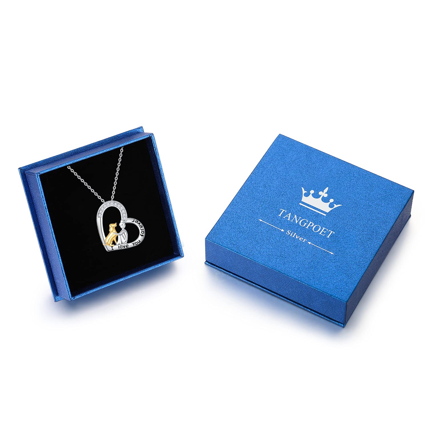 TANGPOET Sterling Silver Dog Heart Pendant Necklace for Women - Elegant Dog Lover Gift for Dog Moms - Perfect for Birthdays, Anniversaries & Everyday Wear