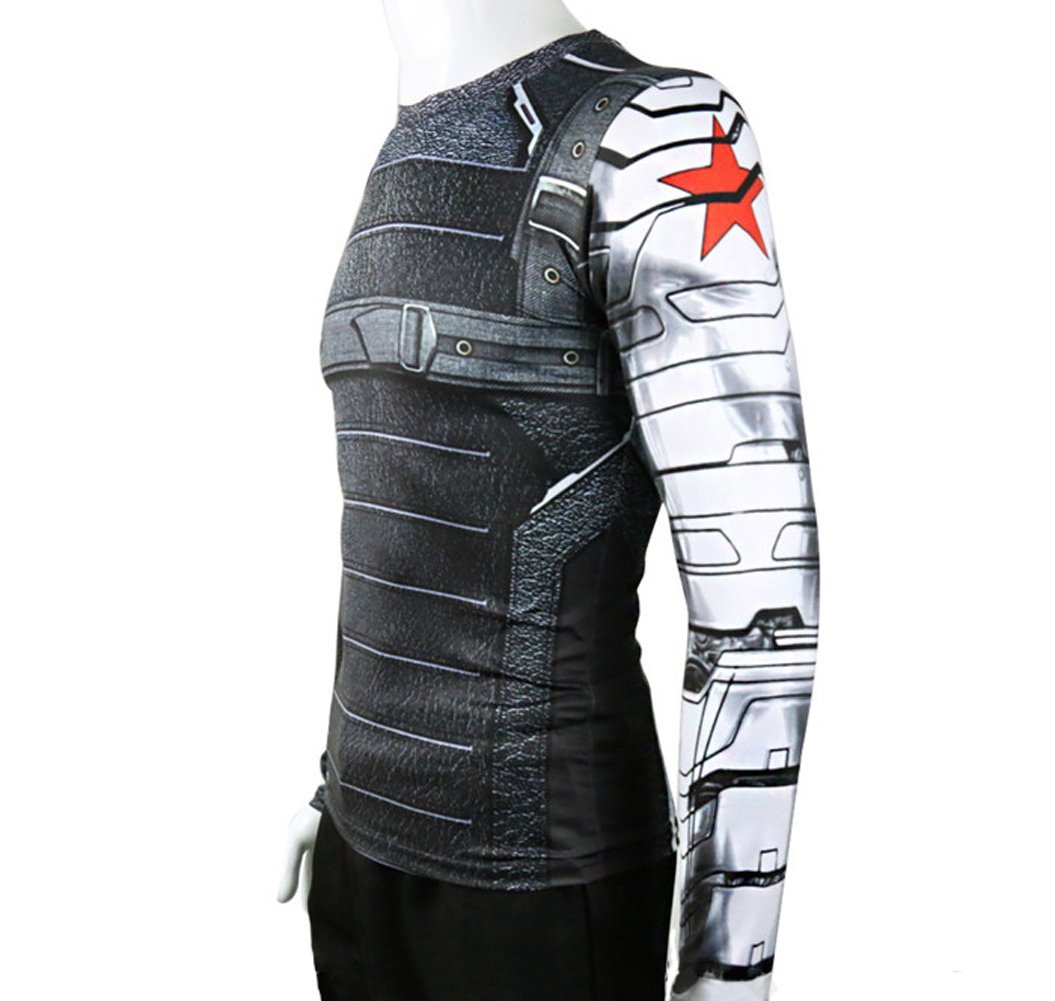 RulerCosplay Winter Soldier Shirt - Long Sleeve Compression Shirt for Fitness & Workout - Marvel Cosplay Costume for Men - Perfect for Gym, Running, and Comic Con Events