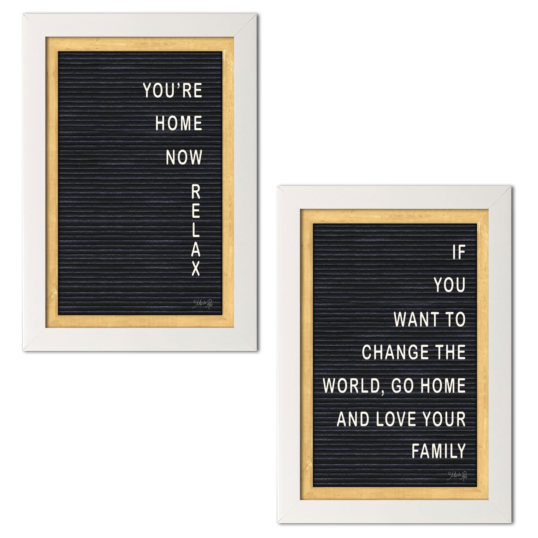 Gango Home Decor Contemporary 'Love Your Family' & 'You're Home Now' Framed Felt Board Set - 12x18in White Wall Art for Living Room, Nursery, Bedroom - Ready to Hang Gift for Housewarming, Wedding, Family