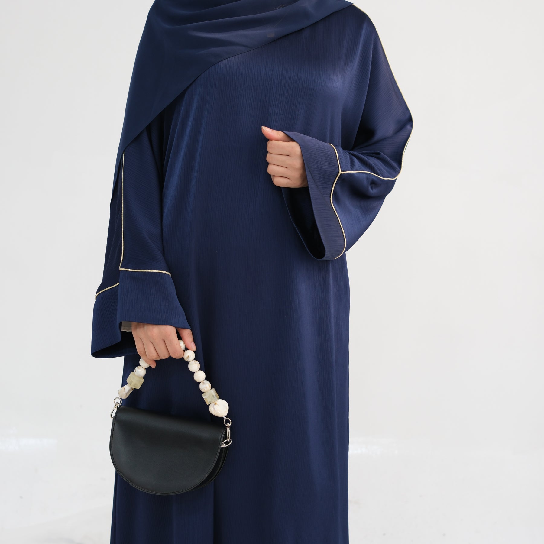 Stylish Ayana Textured Piping Detail Abaya Dress in Blue - Perfect for Modest Fashion, Prayer Outfits & Special Occasions