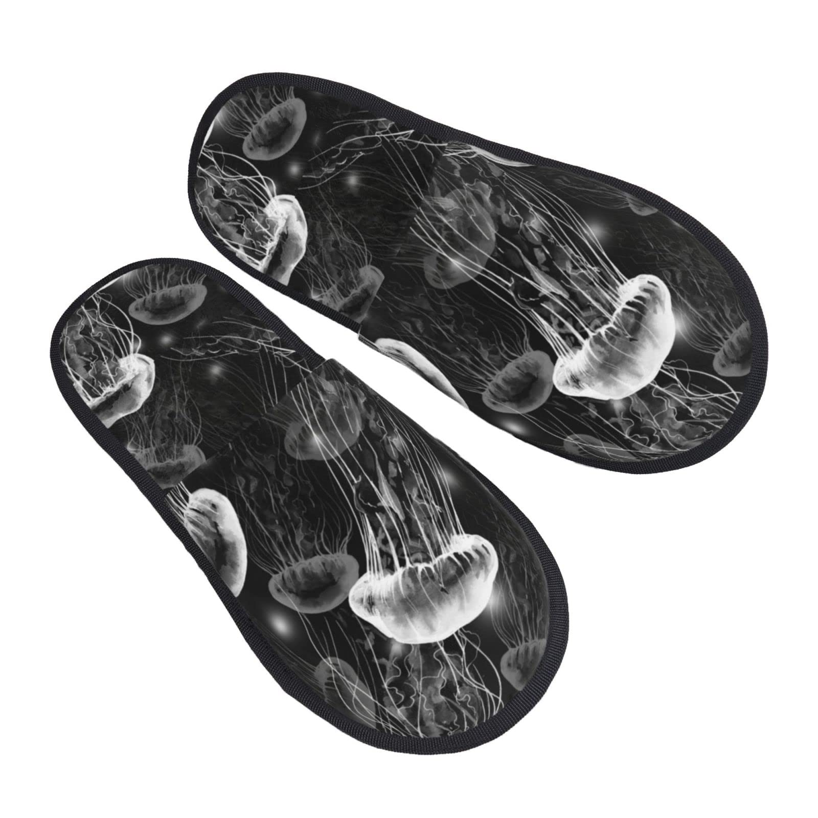 Unisex Indoor Slip-On Furry Slippers with Anti-Skid EVA Sole - Magical Jellyfish Underwater Design - Cozy House Slippers for Women & Men - Perfect for Home, Dorm, and Relaxation