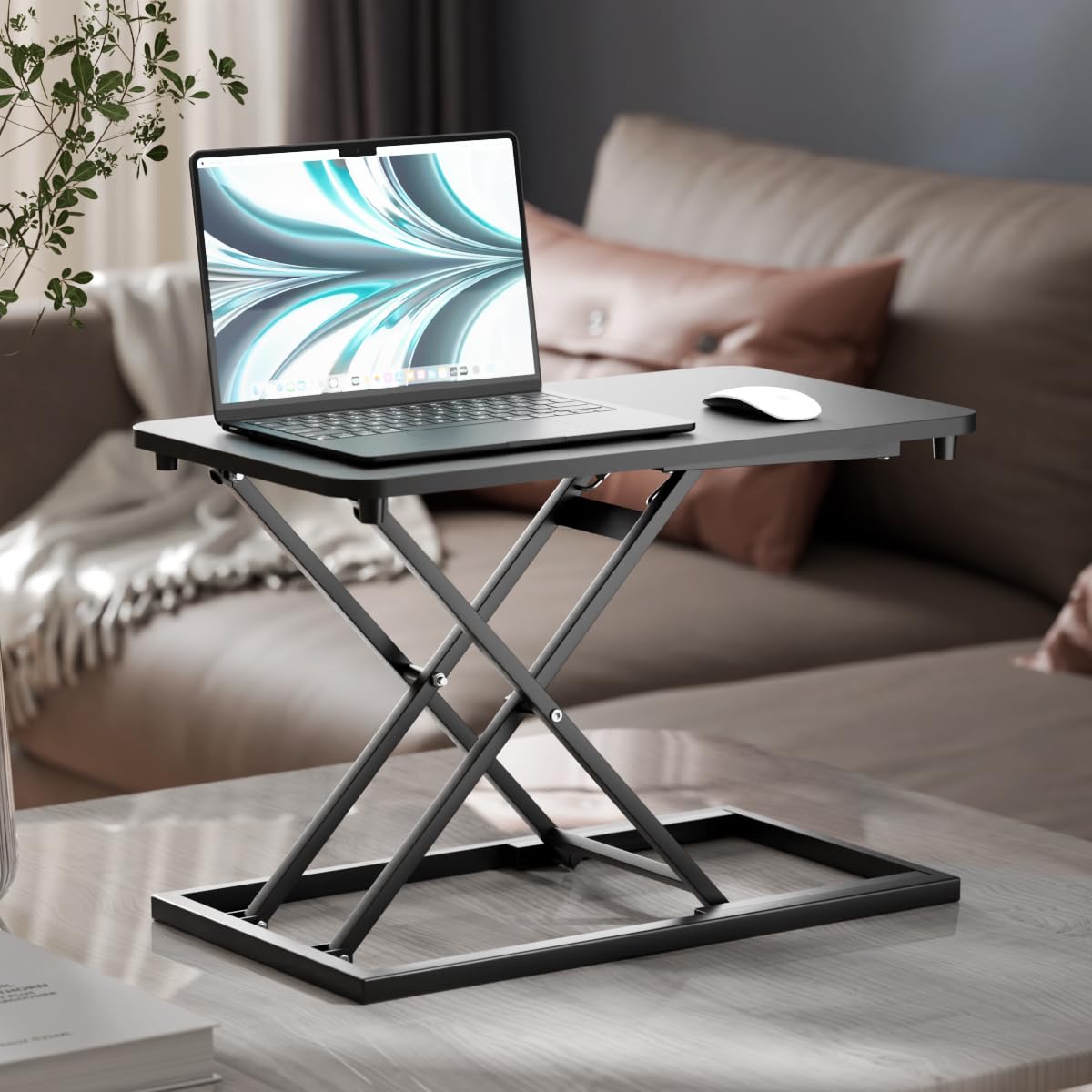 Adjustable Standing Desk Converter - Ergonomic Stand Up Desk Riser for Tabletop, Height Adjustable Computer Workstation for Laptop & Single Monitor - Perfect for Home Office & Remote Work (Black)