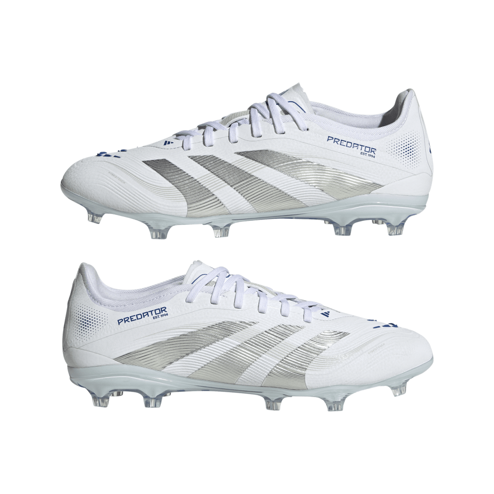 Adidas Predator Pro FG Soccer Cleats for Men - White/Silver Metallic/Bright Royal - Firm Ground Football Boots for Professional Play & Training