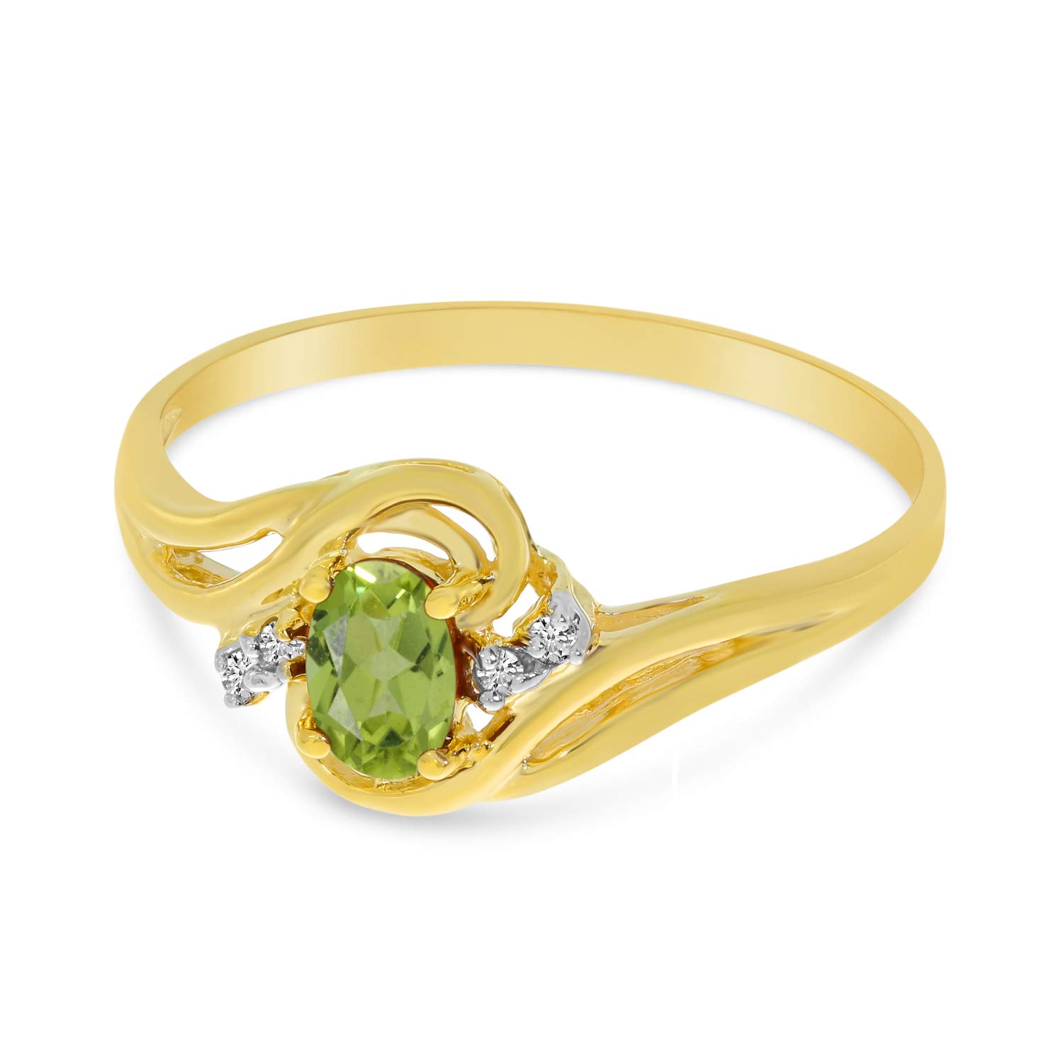 14K Yellow Gold Oval Peridot and Diamond Ring for Women - Elegant Birthstone Jewelry Gift for Anniversary, Engagement or Special Occasions